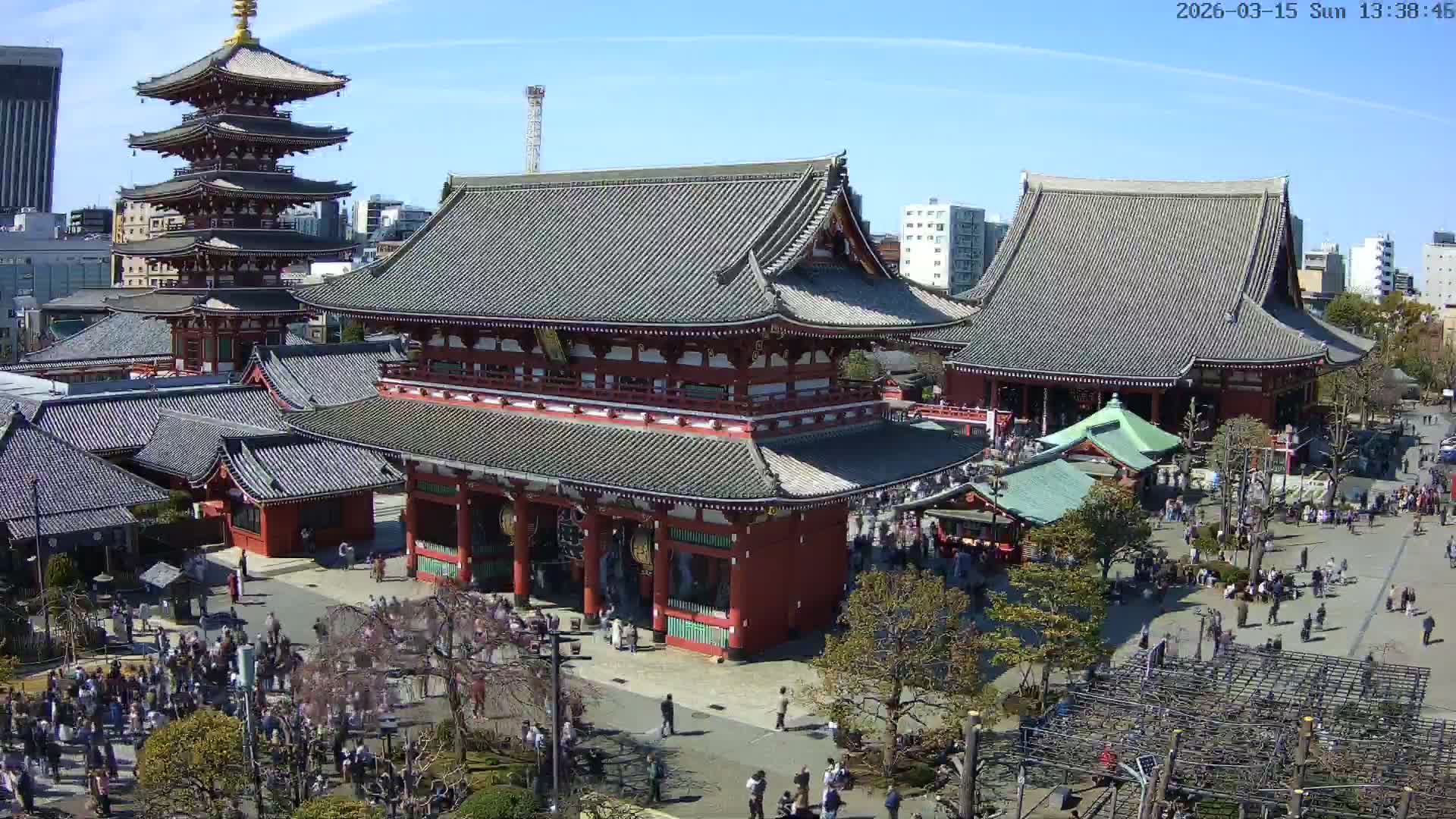 Tokyo, Sensoji Temple from Hozomon Gate Live Cam - 2 Chome, Asakusa, Taito-ku, Tokyo, Kantō, Honshu, Japan