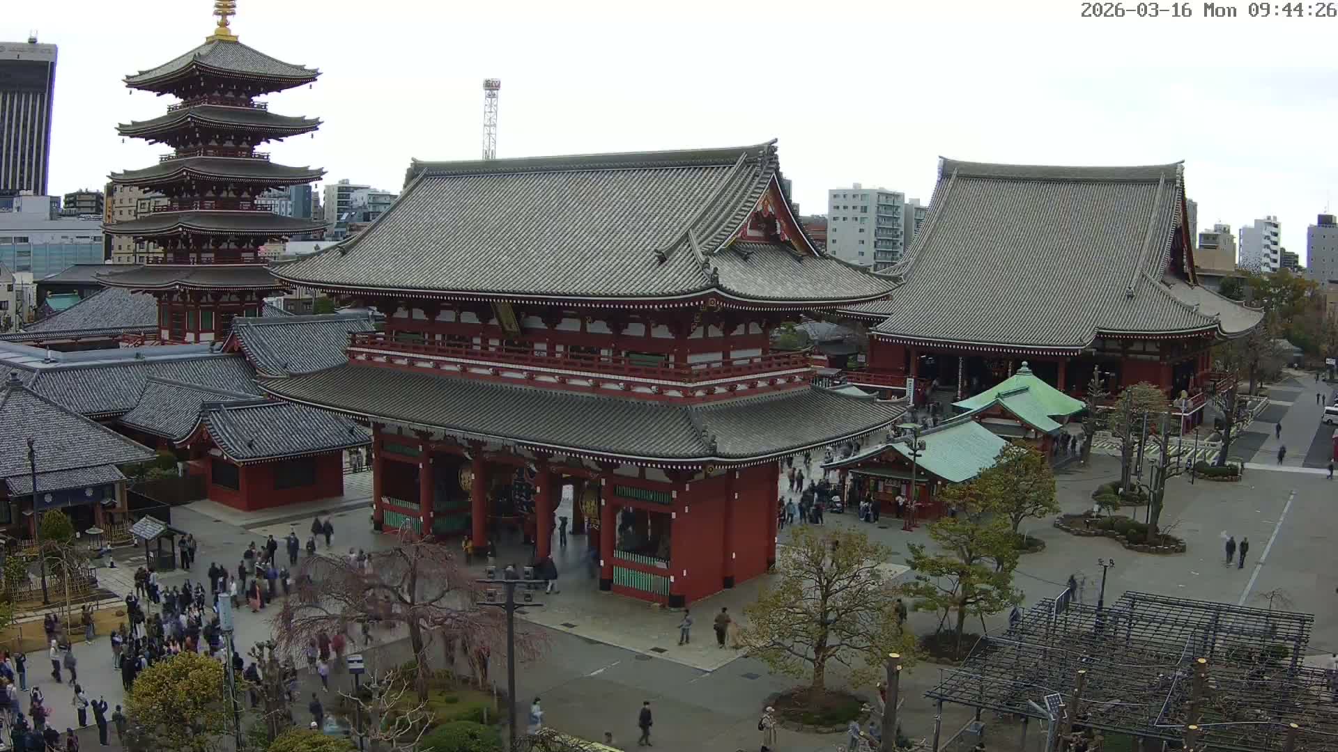 Tokyo, Sensoji Temple from Hozomon Gate Live Cam - 2 Chome, Asakusa, Taito-ku, Tokyo, Kantō, Honshu, Japan