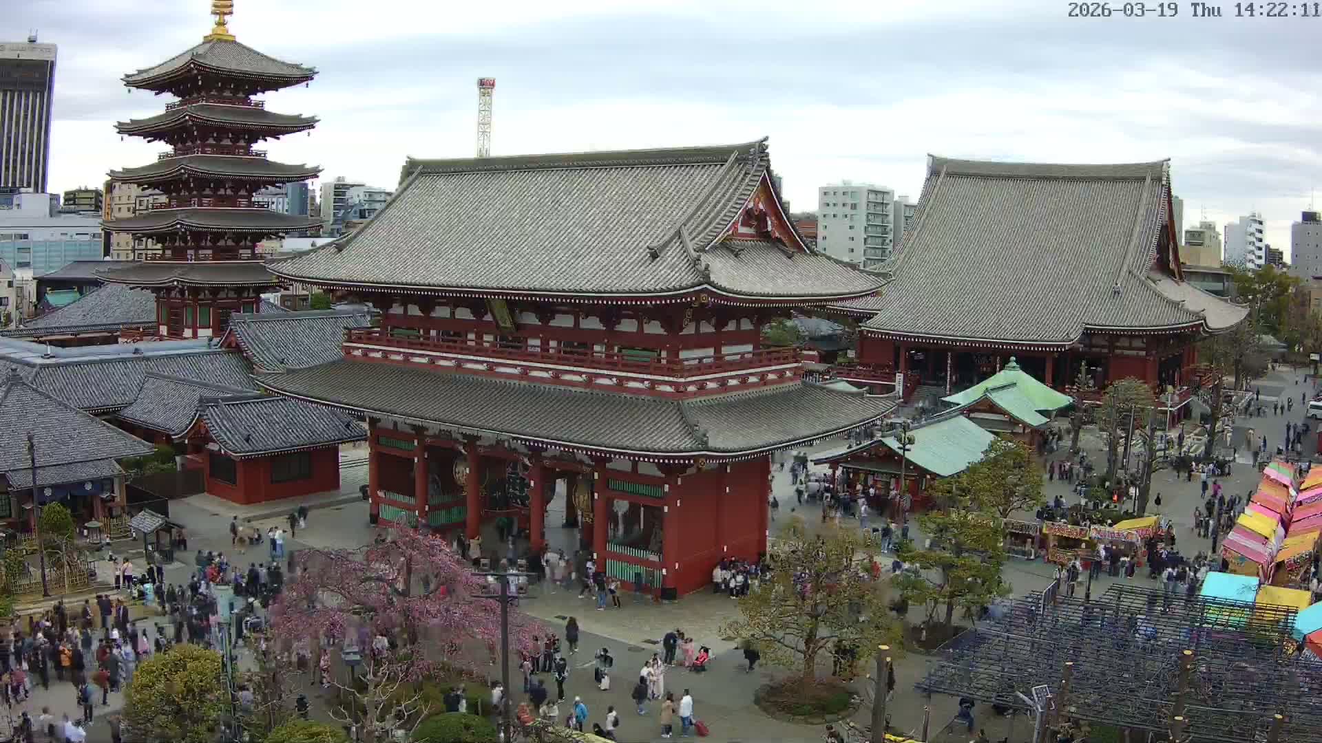 Tokyo, Sensoji Temple from Hozomon Gate Live Cam - 2 Chome, Asakusa, Taito-ku, Tokyo, Kantō, Honshu, Japan