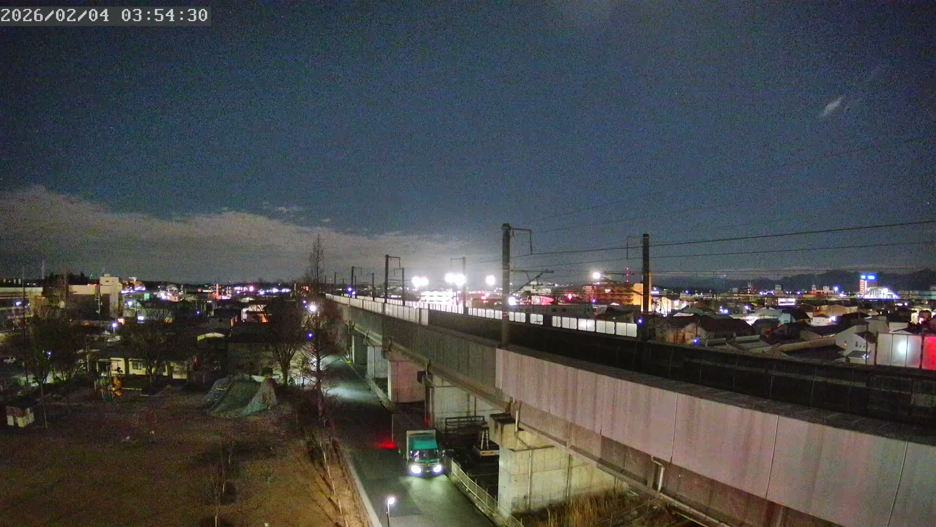 Koriyama City Skyline & Tonoku / Akita Shinkansen ( Bullet Train ) Viaduct ( 郡山市街のスカイラインと東濃・秋田新幹線高架橋 ) Live Cam - 2 Chome, Asakamachi Hidenoyama, Koriyama, Fukuşima, Tōhoku, Honshu, Japan