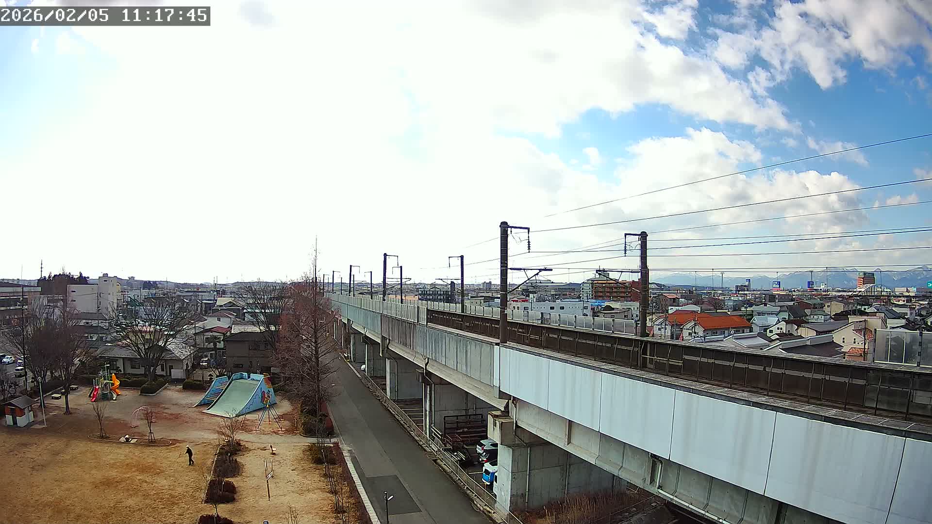 Koriyama City Skyline & Tonoku / Akita Shinkansen ( Bullet Train ) Viaduct ( 郡山市街のスカイラインと東濃・秋田新幹線高架橋 ) Live Cam - 2 Chome, Asakamachi Hidenoyama, Koriyama, Fukuşima, Tōhoku, Honshu, Japan