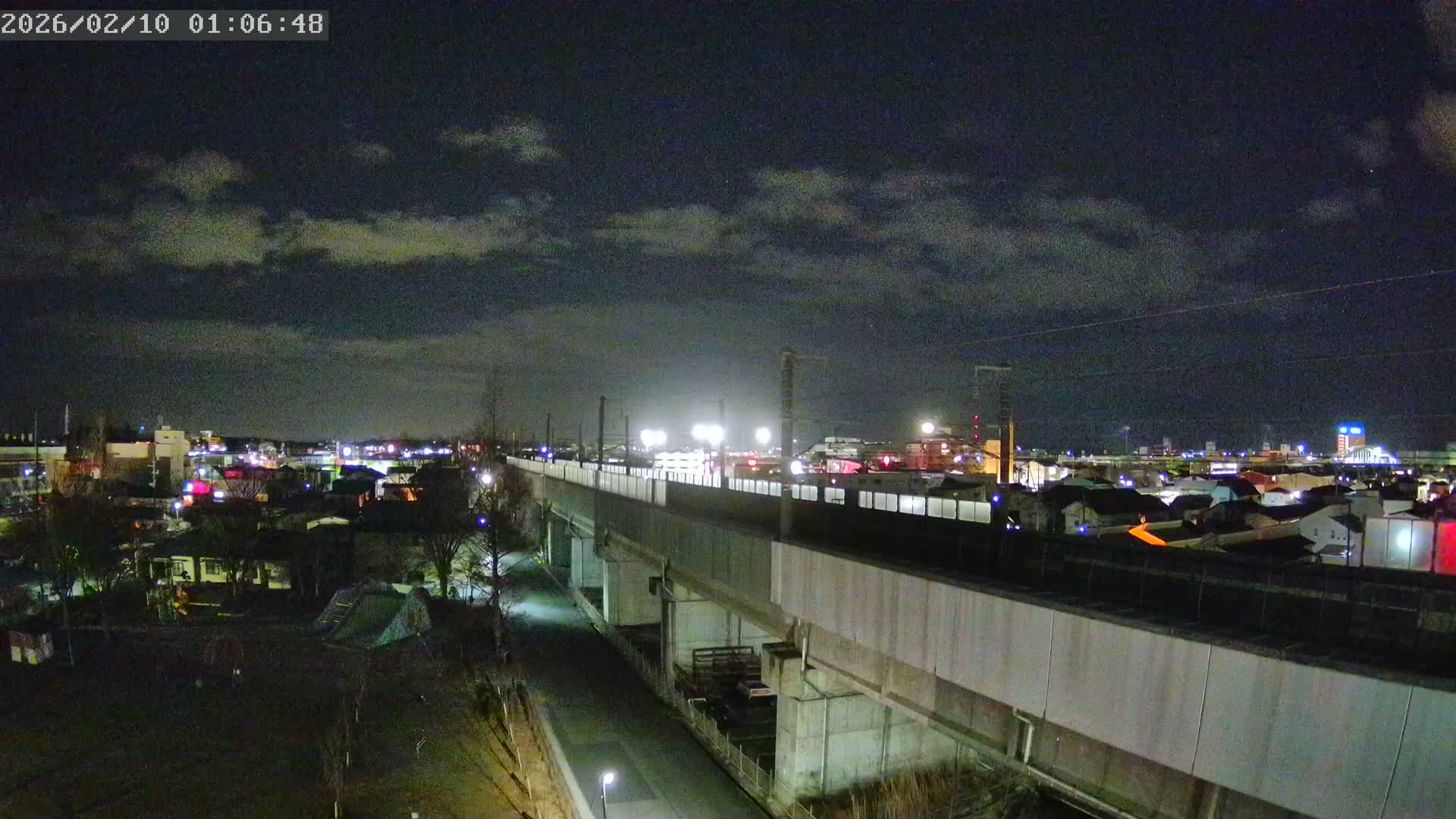 Koriyama City Skyline & Tonoku / Akita Shinkansen ( Bullet Train ) Viaduct ( 郡山市街のスカイラインと東濃・秋田新幹線高架橋 ) Live Cam - 2 Chome, Asakamachi Hidenoyama, Koriyama, Fukuşima, Tōhoku, Honshu, Japan