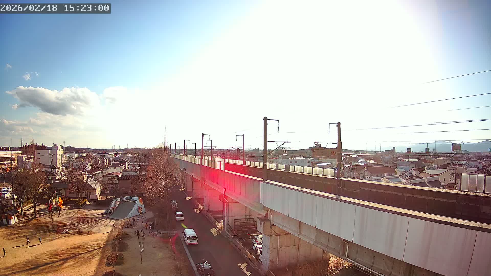 Koriyama City Skyline & Tonoku / Akita Shinkansen ( Bullet Train ) Viaduct ( 郡山市街のスカイラインと東濃・秋田新幹線高架橋 ) Live Cam - 2 Chome, Asakamachi Hidenoyama, Koriyama, Fukuşima, Tōhoku, Honshu, Japan