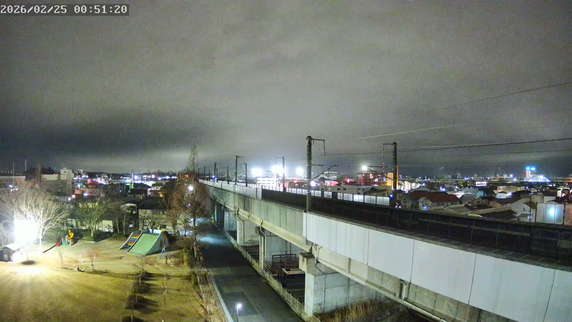 Koriyama City Skyline & Tonoku / Akita Shinkansen ( Bullet Train ) Viaduct ( 郡山市街のスカイラインと東濃・秋田新幹線高架橋 ) Live Cam - 2 Chome, Asakamachi Hidenoyama, Koriyama, Fukuşima, Tōhoku, Honshu, Japan