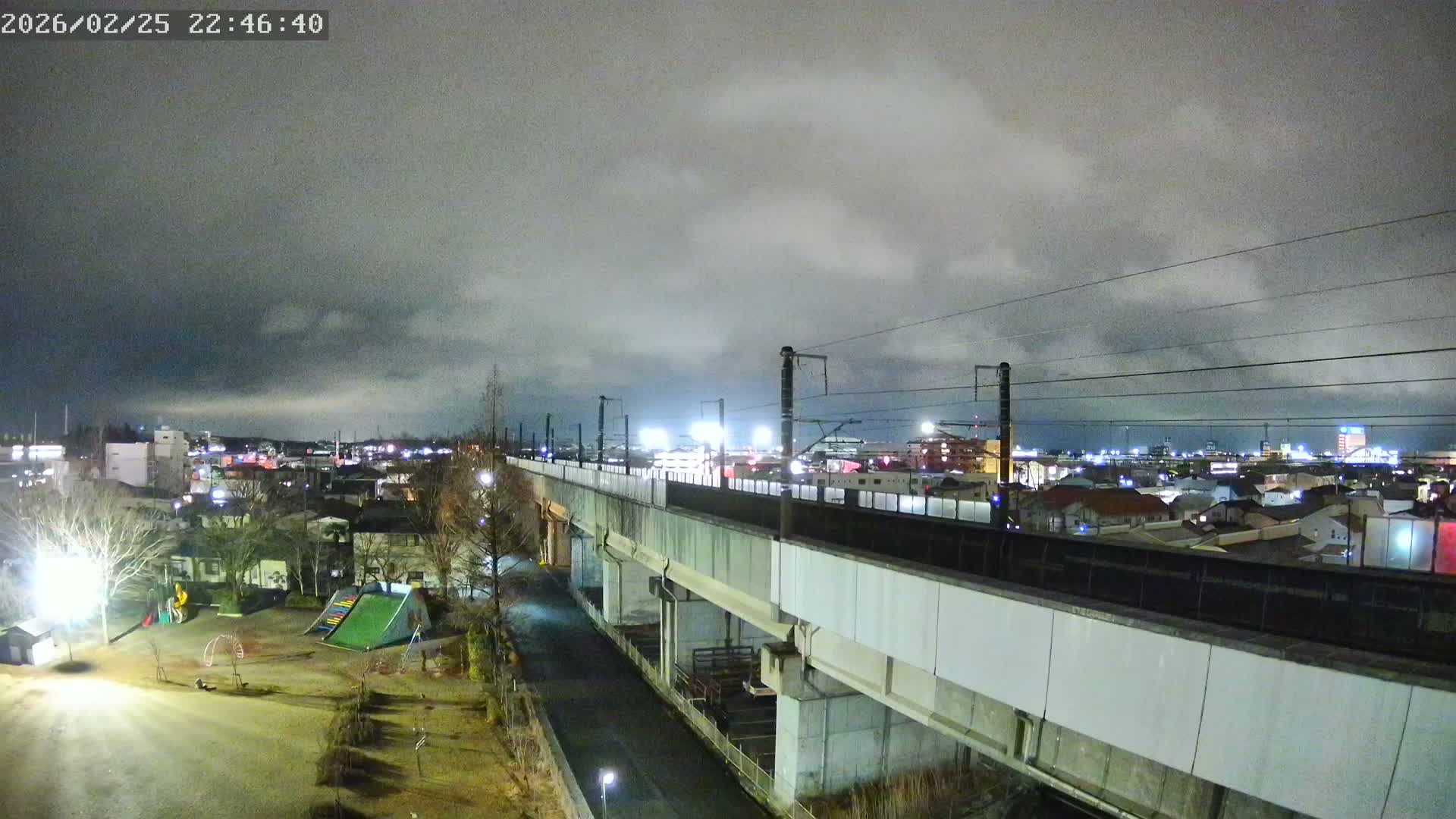 Koriyama City Skyline & Tonoku / Akita Shinkansen ( Bullet Train ) Viaduct ( 郡山市街のスカイラインと東濃・秋田新幹線高架橋 ) Live Cam - 2 Chome, Asakamachi Hidenoyama, Koriyama, Fukuşima, Tōhoku, Honshu, Japan