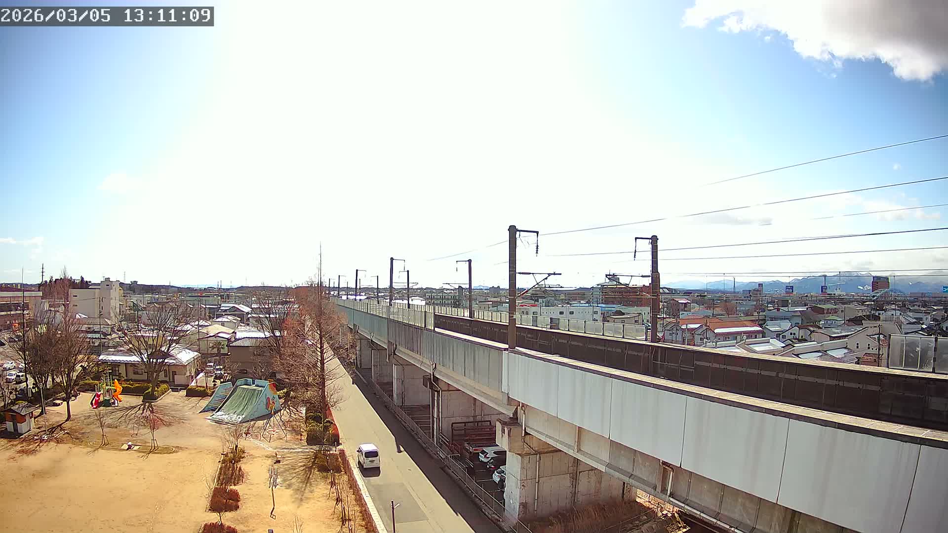 Koriyama City Skyline & Tonoku / Akita Shinkansen ( Bullet Train ) Viaduct ( 郡山市街のスカイラインと東濃・秋田新幹線高架橋 ) Live Cam - 2 Chome, Asakamachi Hidenoyama, Koriyama, Fukuşima, Tōhoku, Honshu, Japan