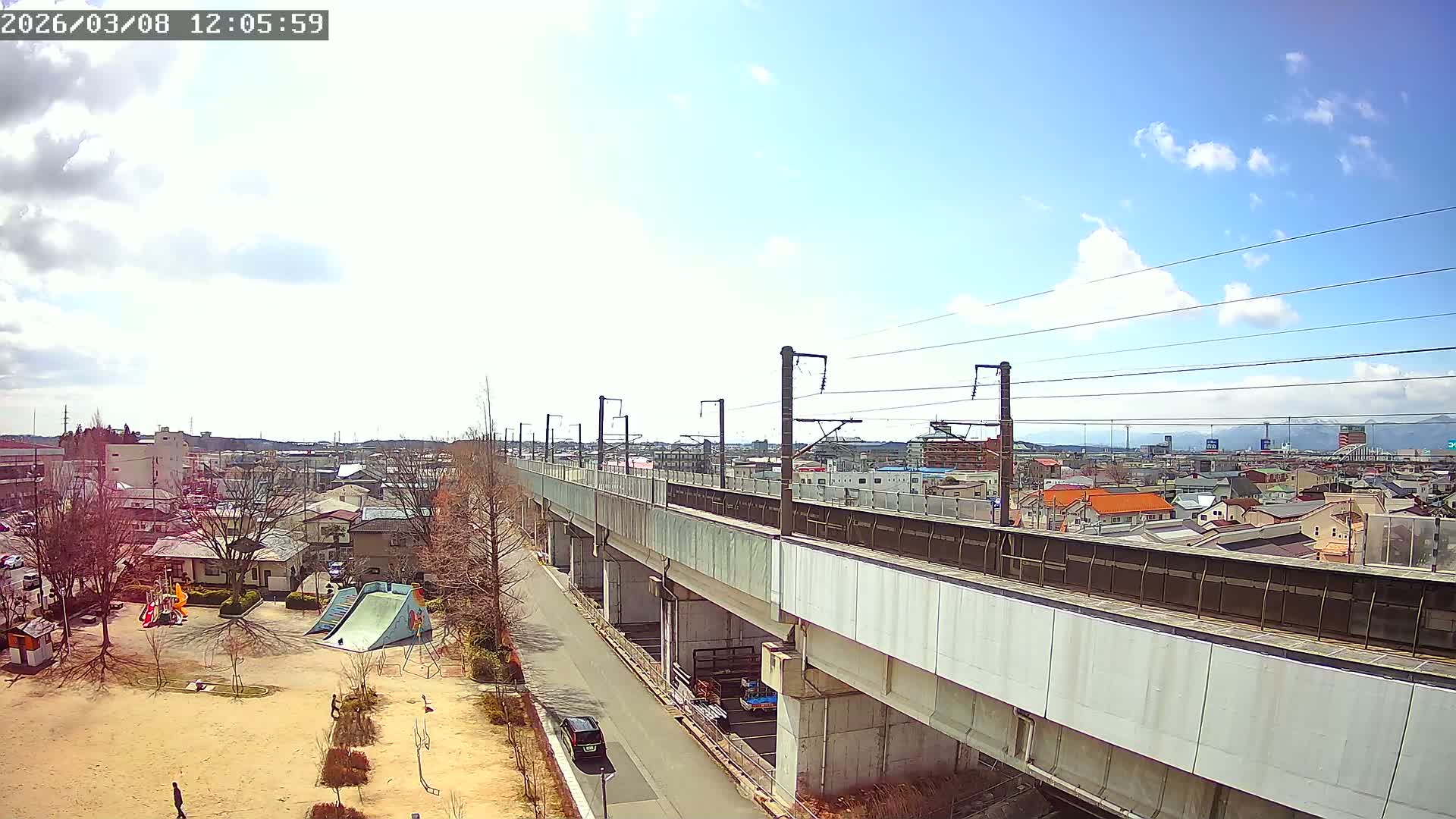 Koriyama City Skyline & Tonoku / Akita Shinkansen ( Bullet Train ) Viaduct ( 郡山市街のスカイラインと東濃・秋田新幹線高架橋 ) Live Cam - 2 Chome, Asakamachi Hidenoyama, Koriyama, Fukuşima, Tōhoku, Honshu, Japan