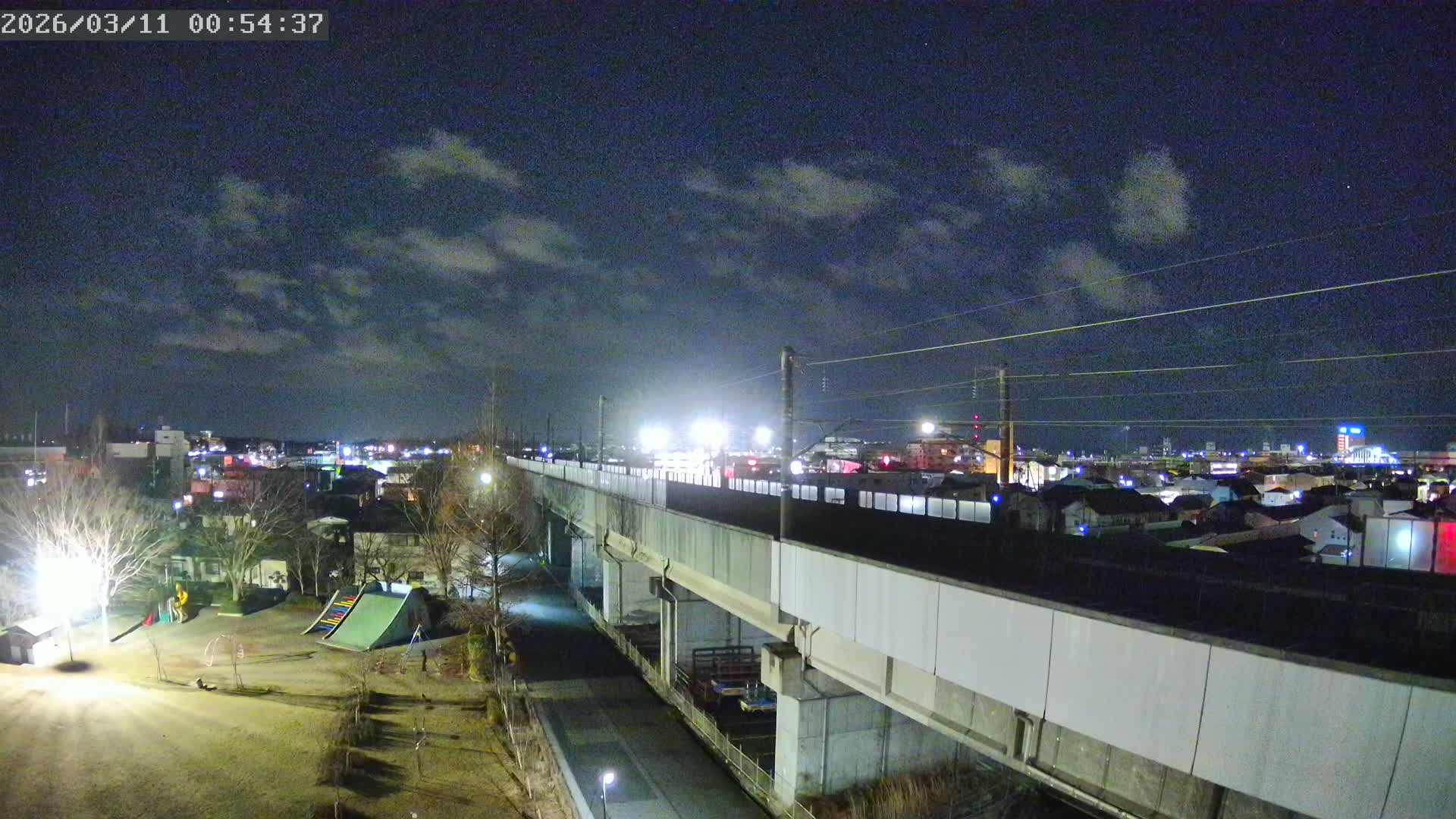 Koriyama City Skyline & Tonoku / Akita Shinkansen ( Bullet Train ) Viaduct ( 郡山市街のスカイラインと東濃・秋田新幹線高架橋 ) Live Cam - 2 Chome, Asakamachi Hidenoyama, Koriyama, Fukuşima, Tōhoku, Honshu, Japan