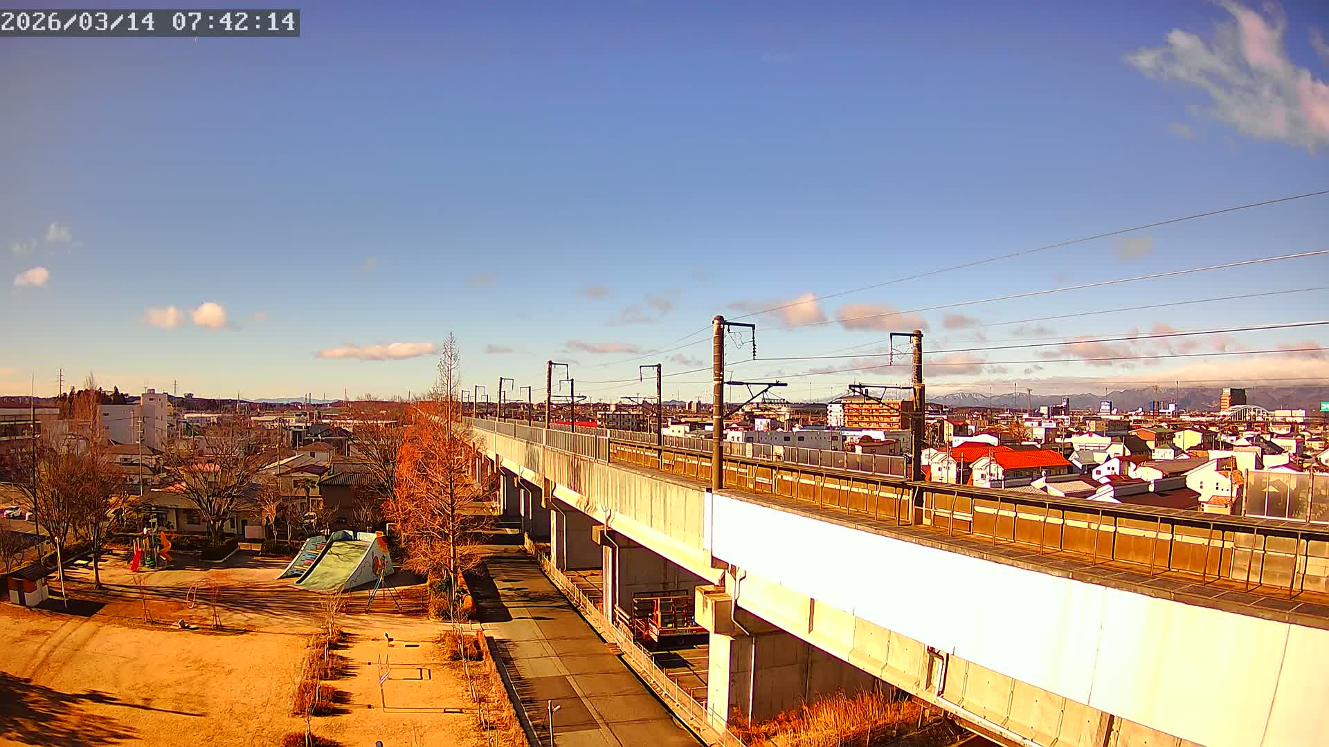Koriyama City Skyline & Tonoku / Akita Shinkansen ( Bullet Train ) Viaduct ( 郡山市街のスカイラインと東濃・秋田新幹線高架橋 ) Live Cam - 2 Chome, Asakamachi Hidenoyama, Koriyama, Fukuşima, Tōhoku, Honshu, Japan