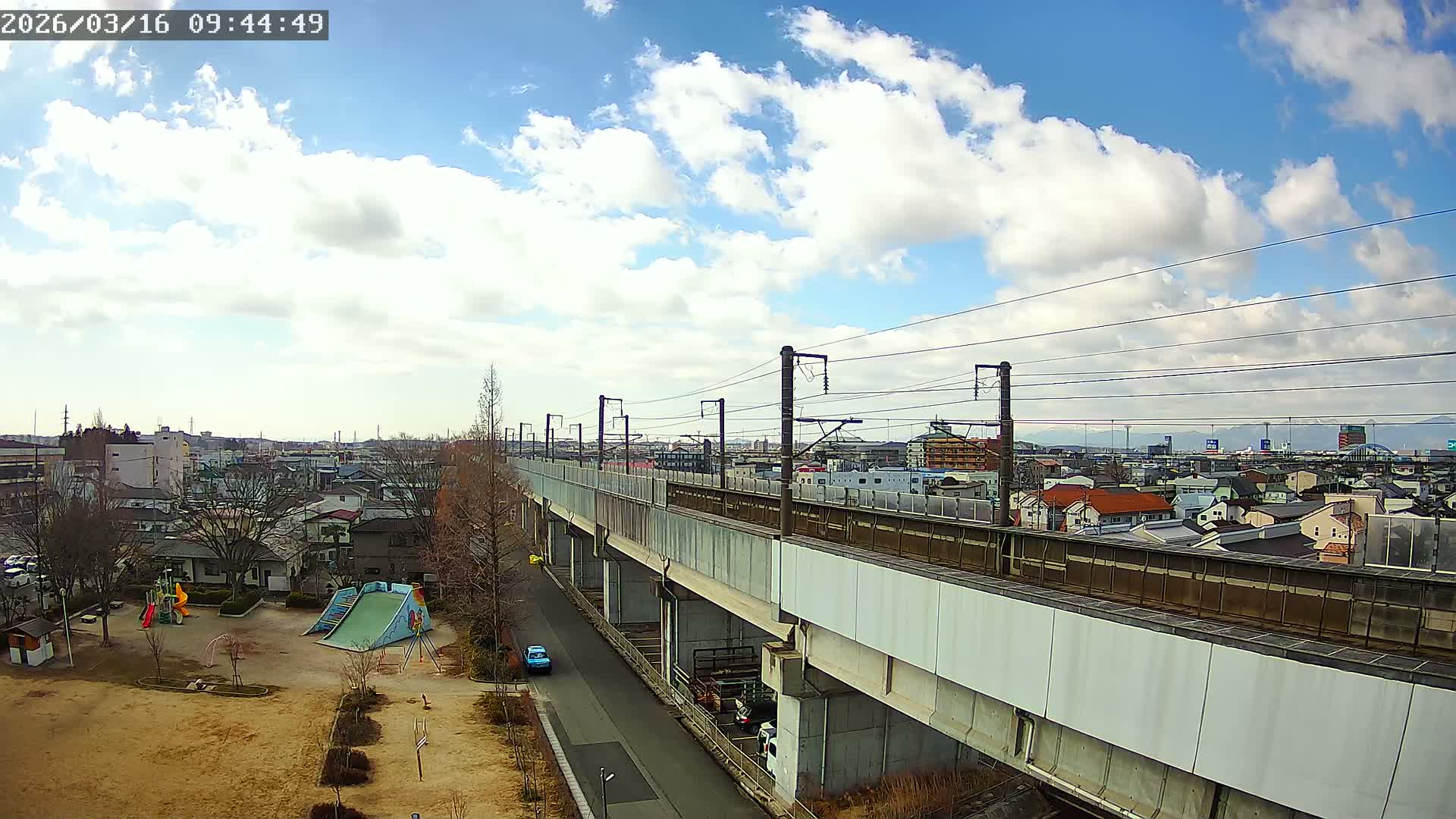 Koriyama City Skyline & Tonoku / Akita Shinkansen ( Bullet Train ) Viaduct ( 郡山市街のスカイラインと東濃・秋田新幹線高架橋 ) Live Cam - 2 Chome, Asakamachi Hidenoyama, Koriyama, Fukuşima, Tōhoku, Honshu, Japan