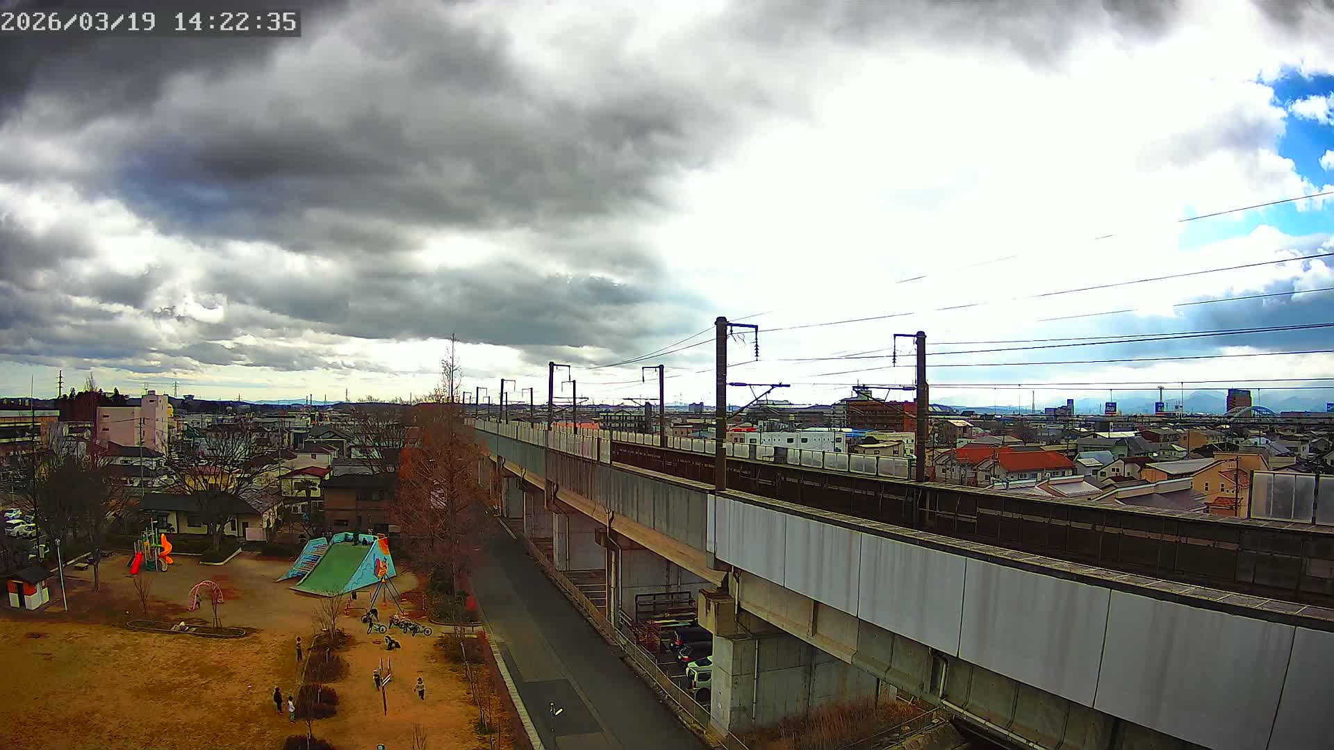 Koriyama City Skyline & Tonoku / Akita Shinkansen ( Bullet Train ) Viaduct ( 郡山市街のスカイラインと東濃・秋田新幹線高架橋 ) Live Cam - 2 Chome, Asakamachi Hidenoyama, Koriyama, Fukuşima, Tōhoku, Honshu, Japan