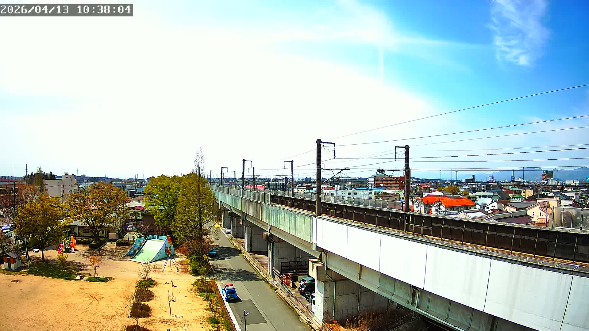 Koriyama City Skyline & Tonoku / Akita Shinkansen ( Bullet Train ) Viaduct ( 郡山市街のスカイラインと東濃・秋田新幹線高架橋 ) Live Cam - 2 Chome, Asakamachi Hidenoyama, Koriyama, Fukuşima, Tōhoku, Honshu, Japan