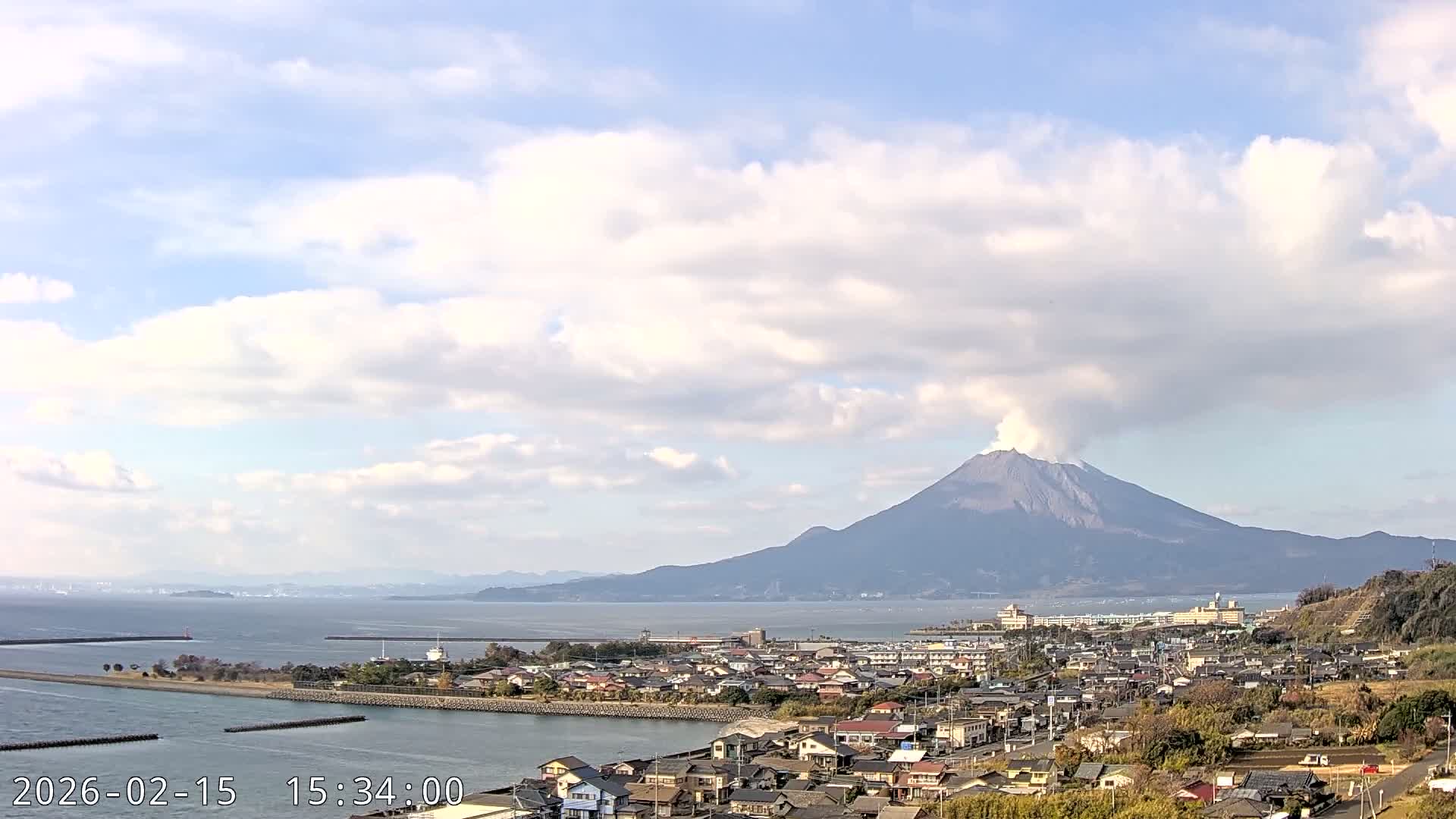 Tarumizu City Skyline & Sakurajima Living Volcano View ( 垂水市のスカイラインと桜島の活火山ビュー ) Live Cam - Hamabira, Tarumizu, Kagoshima Prefecture, Kyushu, Japan