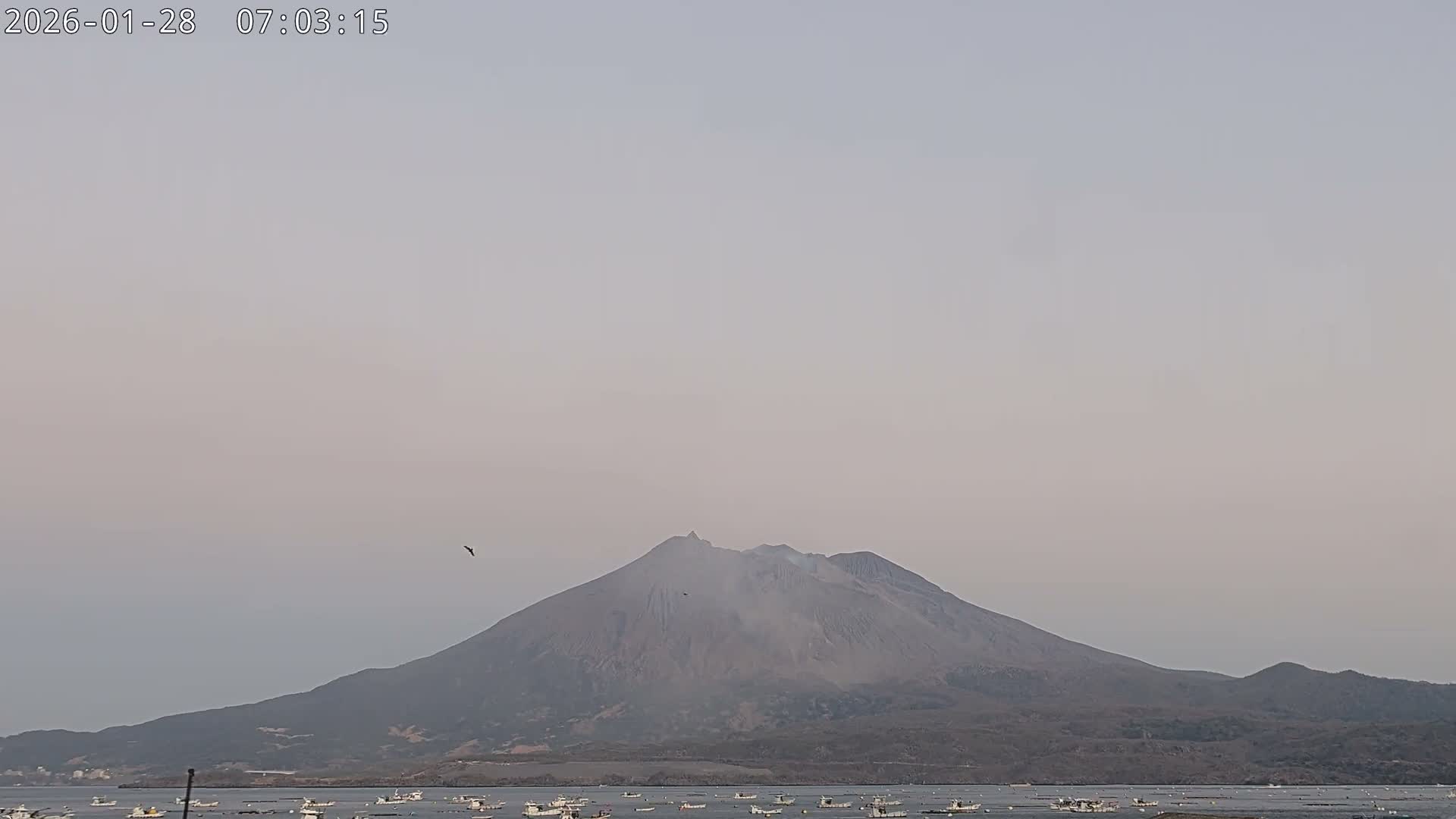 Tarumizu, Kaigata Fishing Port & Sakurajima Living Volcano View ( 垂水・貝潟漁港＆桜島リビングボルケーノビュー )  Live Cam - Kaigata, Tarumizu, Kagoshima Prefecture, Kyushu, Japan