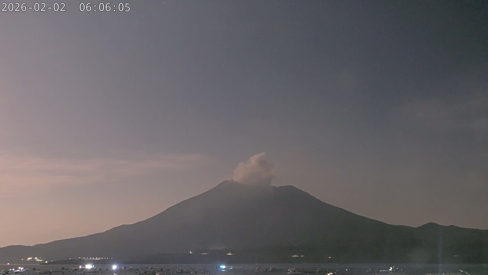 Tarumizu, Kaigata Fishing Port & Sakurajima Living Volcano View ( 垂水・貝潟漁港＆桜島リビングボルケーノビュー )  Live Cam - Kaigata, Tarumizu, Kagoshima Prefecture, Kyushu, Japan