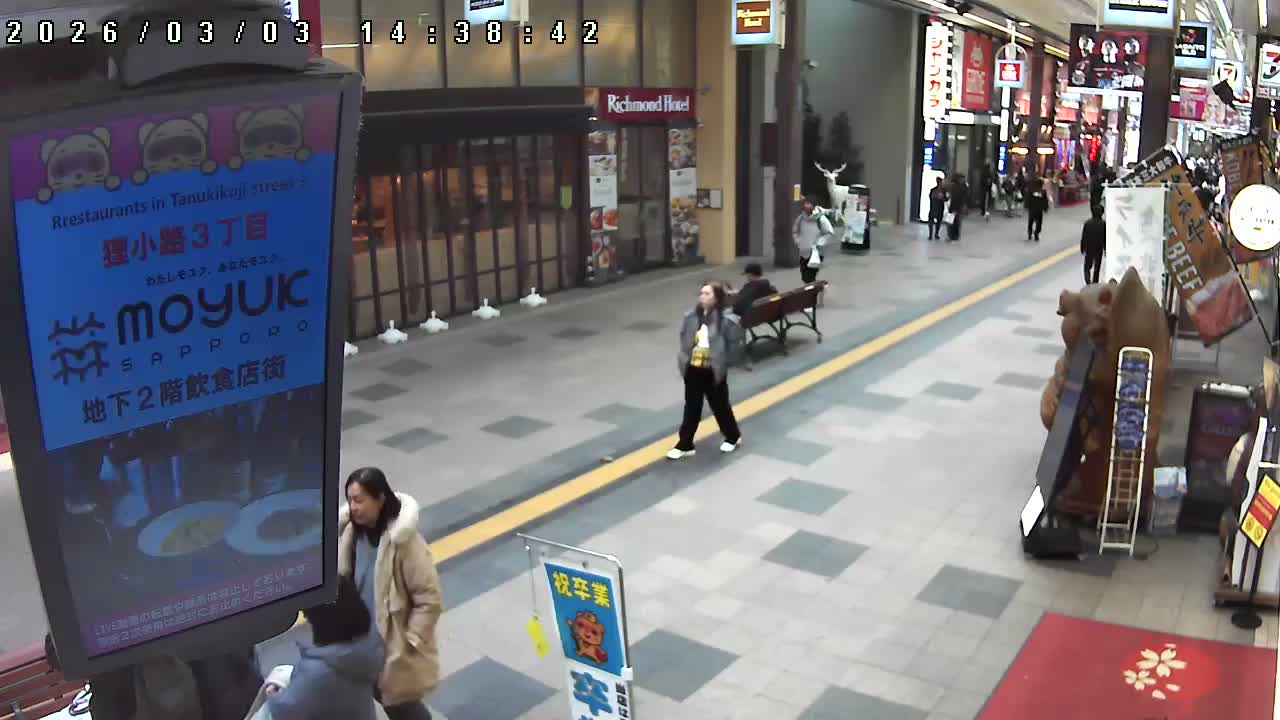 Sapporo, Tanukikoji Shopping 4th Street ( 札幌・狸小路商店街4番街 ) Live Cam - 4 Chome, Minami 2 Jonishi, Chuo Ward, Sapporo, Ishikari, Hokkaido, Japan