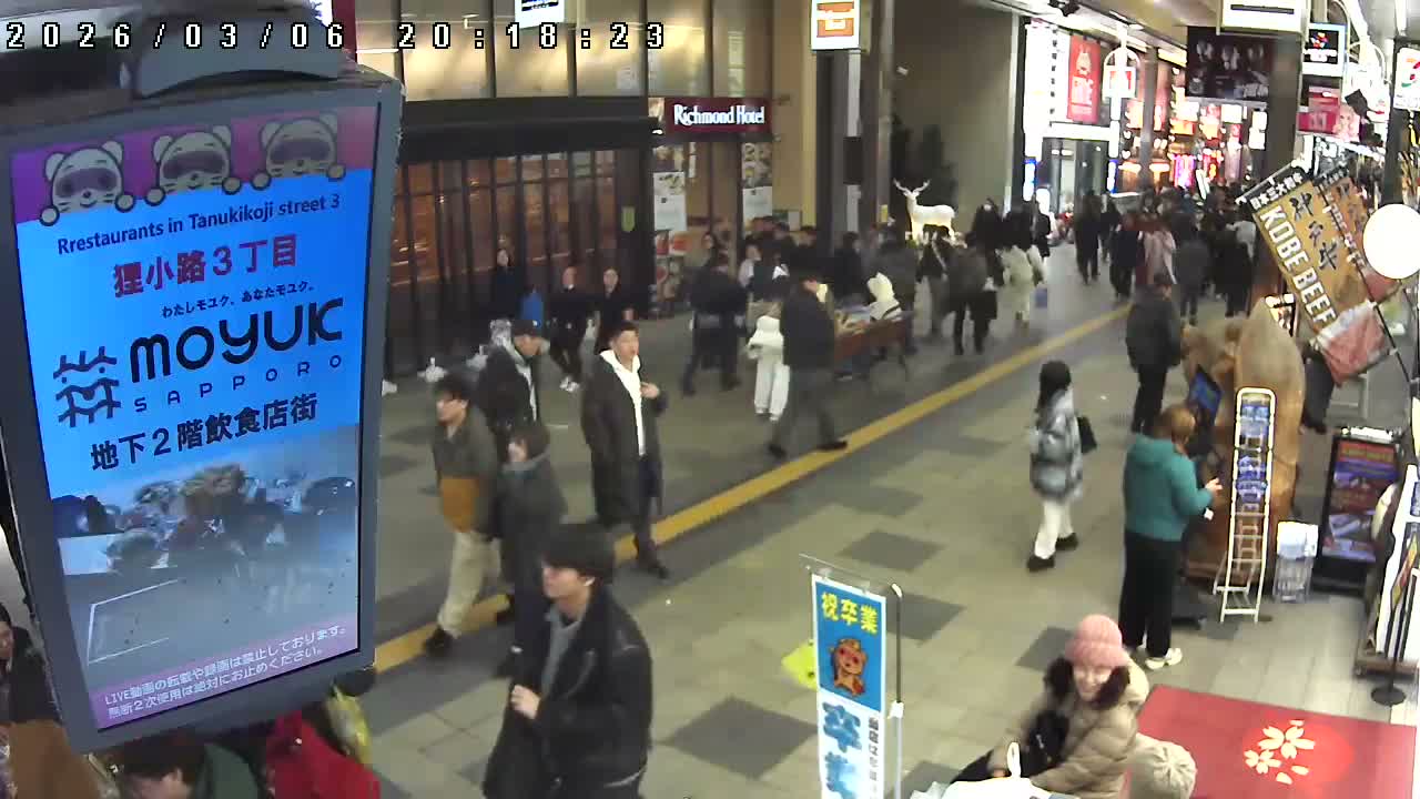 Sapporo, Tanukikoji Shopping 4th Street ( 札幌・狸小路商店街4番街 ) Live Cam - 4 Chome, Minami 2 Jonishi, Chuo Ward, Sapporo, Ishikari, Hokkaido, Japan