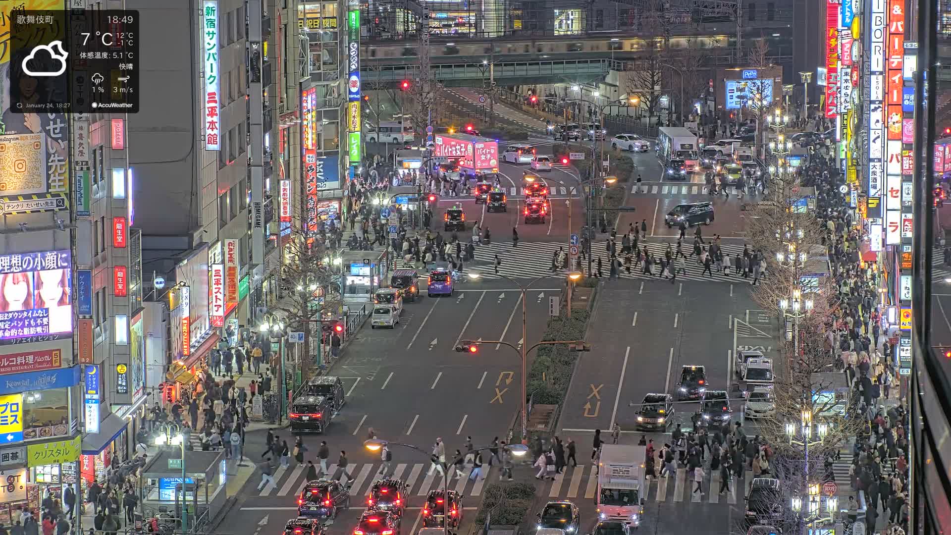 Tokyo, Kabukicho/Shinjuku/Nishishinjuku Intersection  ( 東京-歌舞伎町-新宿-西新宿交差点 ) Live Cam -1 Chome, Kabukichō, Shinjuku-ku, Tokyo, Kantō, Honshu, Japan