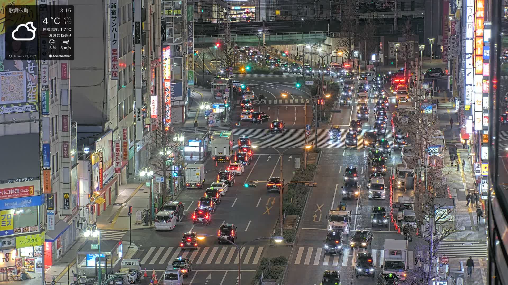 Tokyo, Kabukicho/Shinjuku/Nishishinjuku Intersection  ( 東京-歌舞伎町-新宿-西新宿交差点 ) Live Cam -1 Chome, Kabukichō, Shinjuku-ku, Tokyo, Kantō, Honshu, Japan