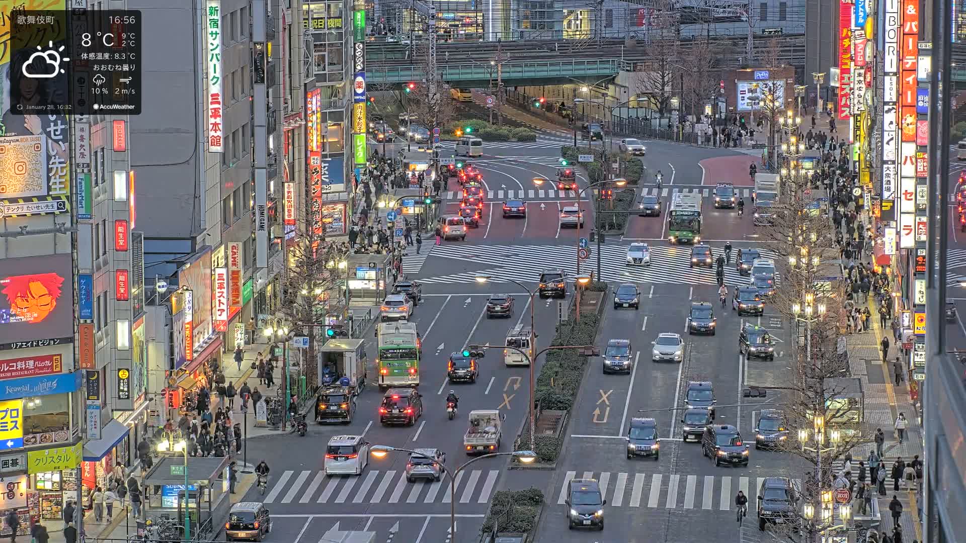 Tokyo, Kabukicho/Shinjuku/Nishishinjuku Intersection  ( 東京-歌舞伎町-新宿-西新宿交差点 ) Live Cam -1 Chome, Kabukichō, Shinjuku-ku, Tokyo, Kantō, Honshu, Japan