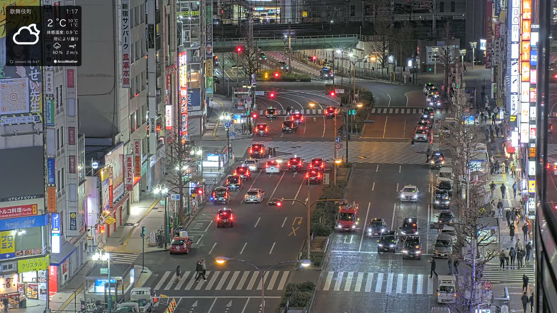 Tokyo, Kabukicho/Shinjuku/Nishishinjuku Intersection  ( 東京-歌舞伎町-新宿-西新宿交差点 ) Live Cam -1 Chome, Kabukichō, Shinjuku-ku, Tokyo, Kantō, Honshu, Japan