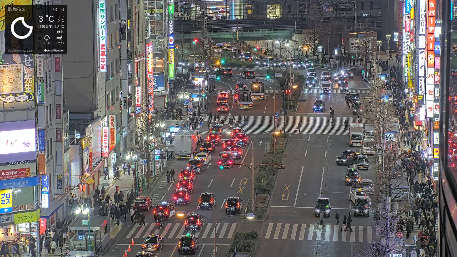 Tokyo, Kabukicho/Shinjuku/Nishishinjuku Intersection  ( 東京-歌舞伎町-新宿-西新宿交差点 ) Live Cam -1 Chome, Kabukichō, Shinjuku-ku, Tokyo, Kantō, Honshu, Japan