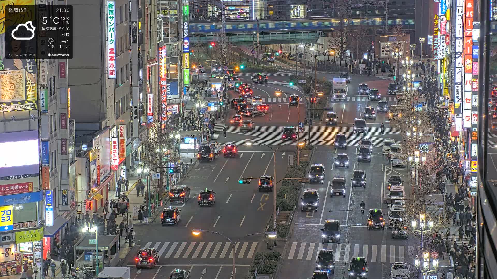 Tokyo, Kabukicho/Shinjuku/Nishishinjuku Intersection  ( 東京-歌舞伎町-新宿-西新宿交差点 ) Live Cam -1 Chome, Kabukichō, Shinjuku-ku, Tokyo, Kantō, Honshu, Japan