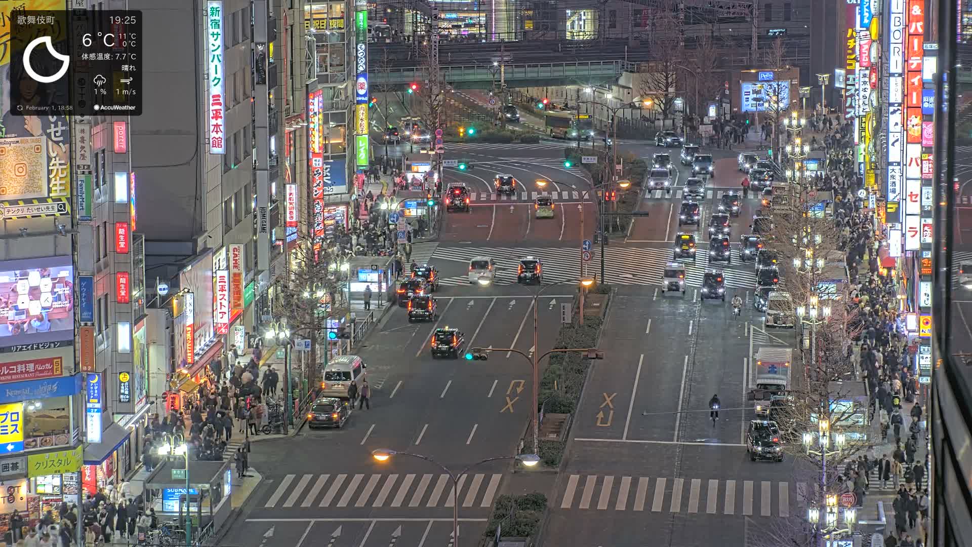 Tokyo, Kabukicho/Shinjuku/Nishishinjuku Intersection  ( 東京-歌舞伎町-新宿-西新宿交差点 ) Live Cam -1 Chome, Kabukichō, Shinjuku-ku, Tokyo, Kantō, Honshu, Japan