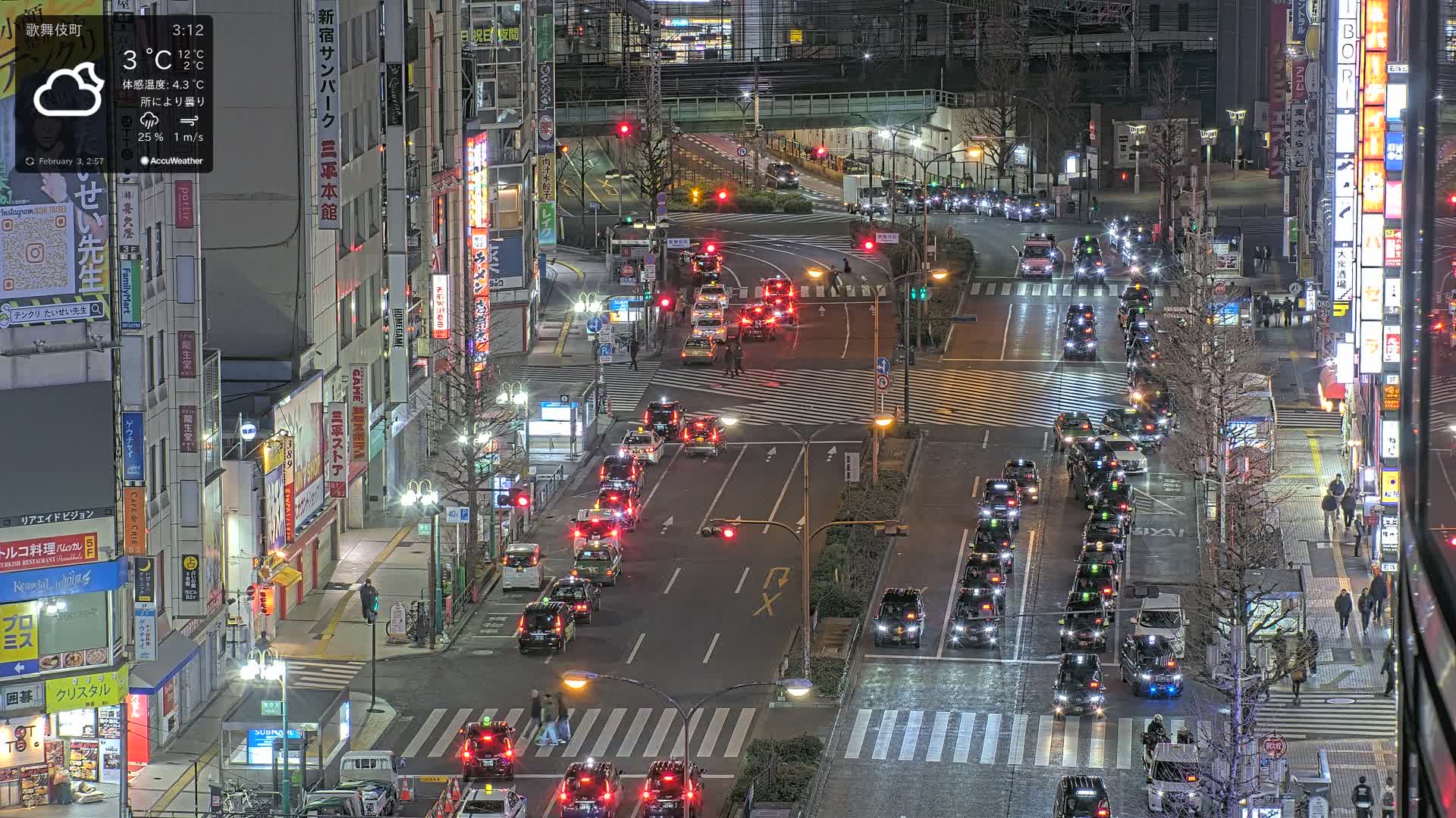 Tokyo, Kabukicho/Shinjuku/Nishishinjuku Intersection  ( 東京-歌舞伎町-新宿-西新宿交差点 ) Live Cam -1 Chome, Kabukichō, Shinjuku-ku, Tokyo, Kantō, Honshu, Japan