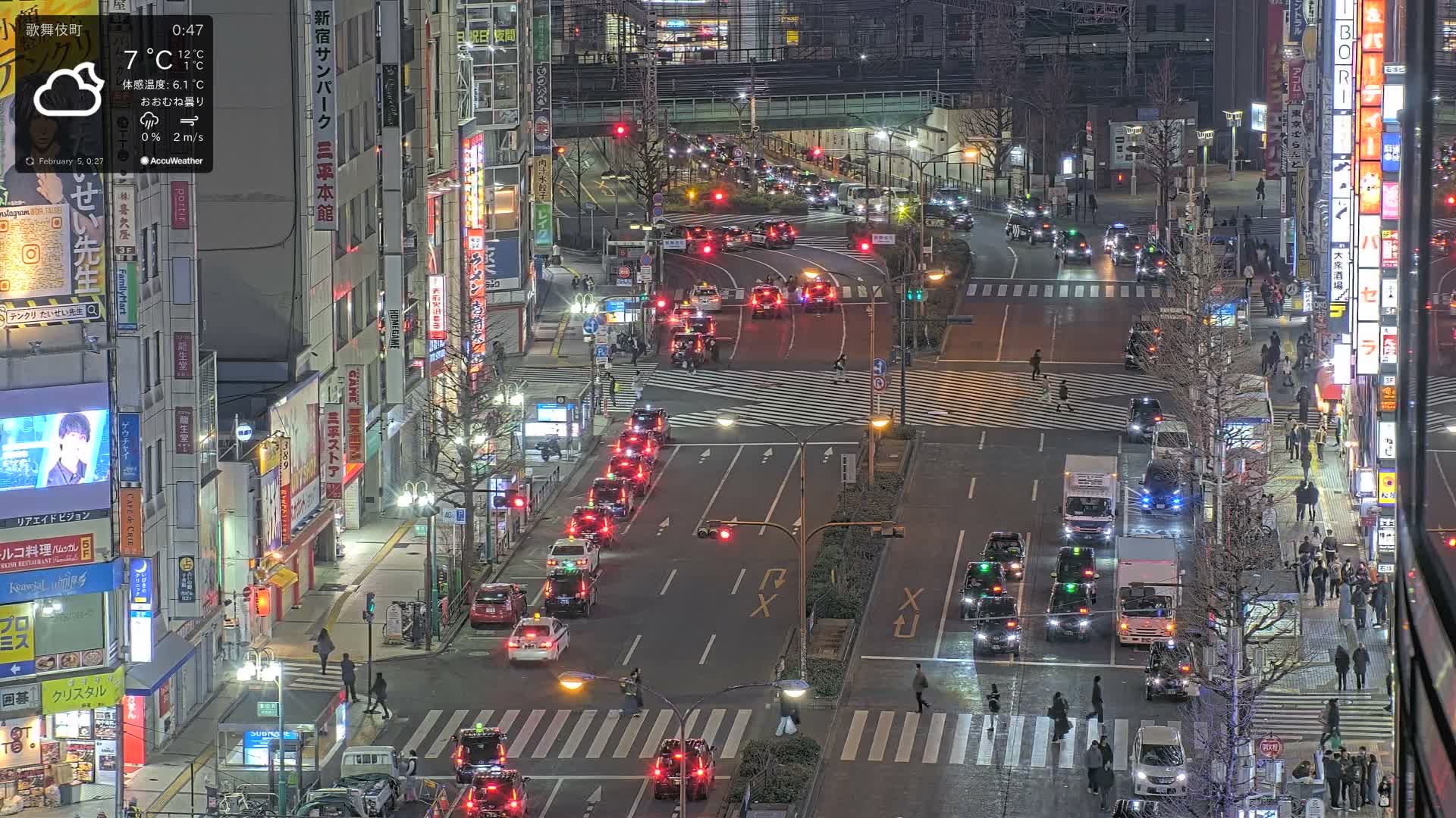 Tokyo, Kabukicho/Shinjuku/Nishishinjuku Intersection  ( 東京-歌舞伎町-新宿-西新宿交差点 ) Live Cam -1 Chome, Kabukichō, Shinjuku-ku, Tokyo, Kantō, Honshu, Japan