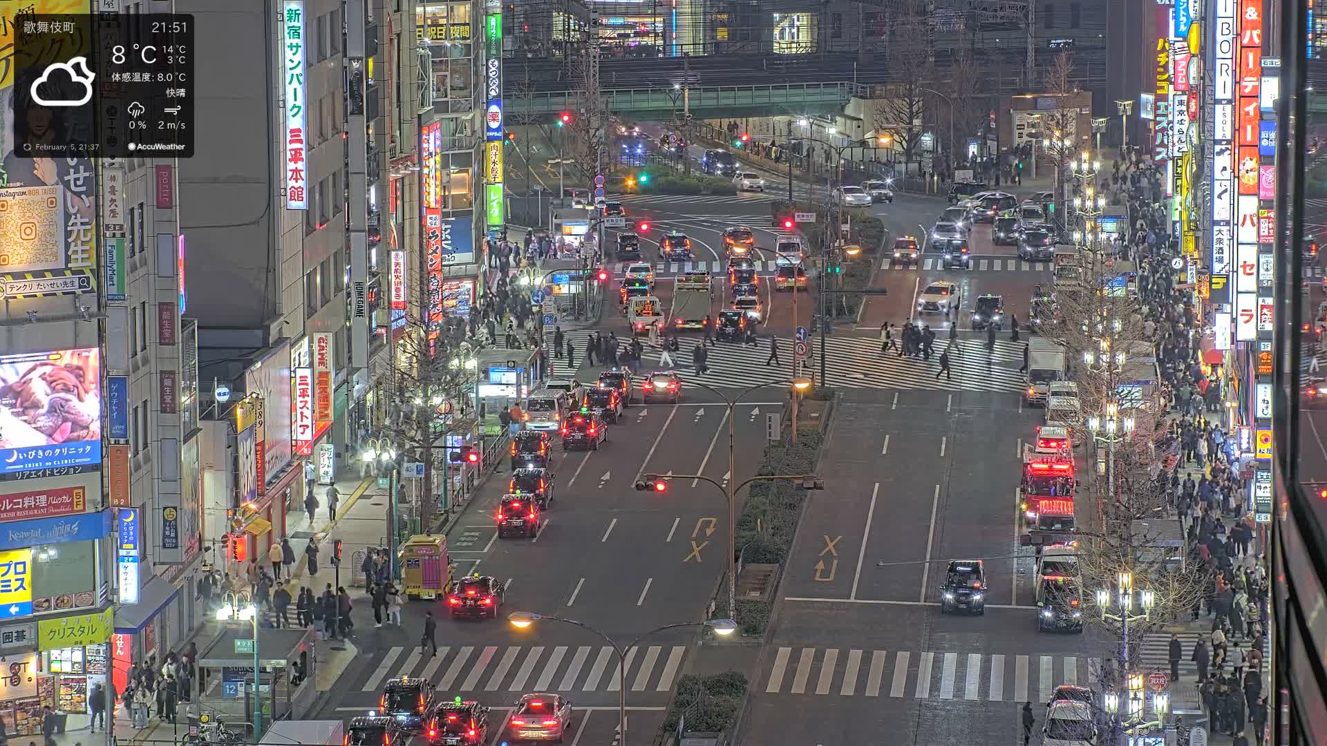 Tokyo, Kabukicho/Shinjuku/Nishishinjuku Intersection  ( 東京-歌舞伎町-新宿-西新宿交差点 ) Live Cam -1 Chome, Kabukichō, Shinjuku-ku, Tokyo, Kantō, Honshu, Japan