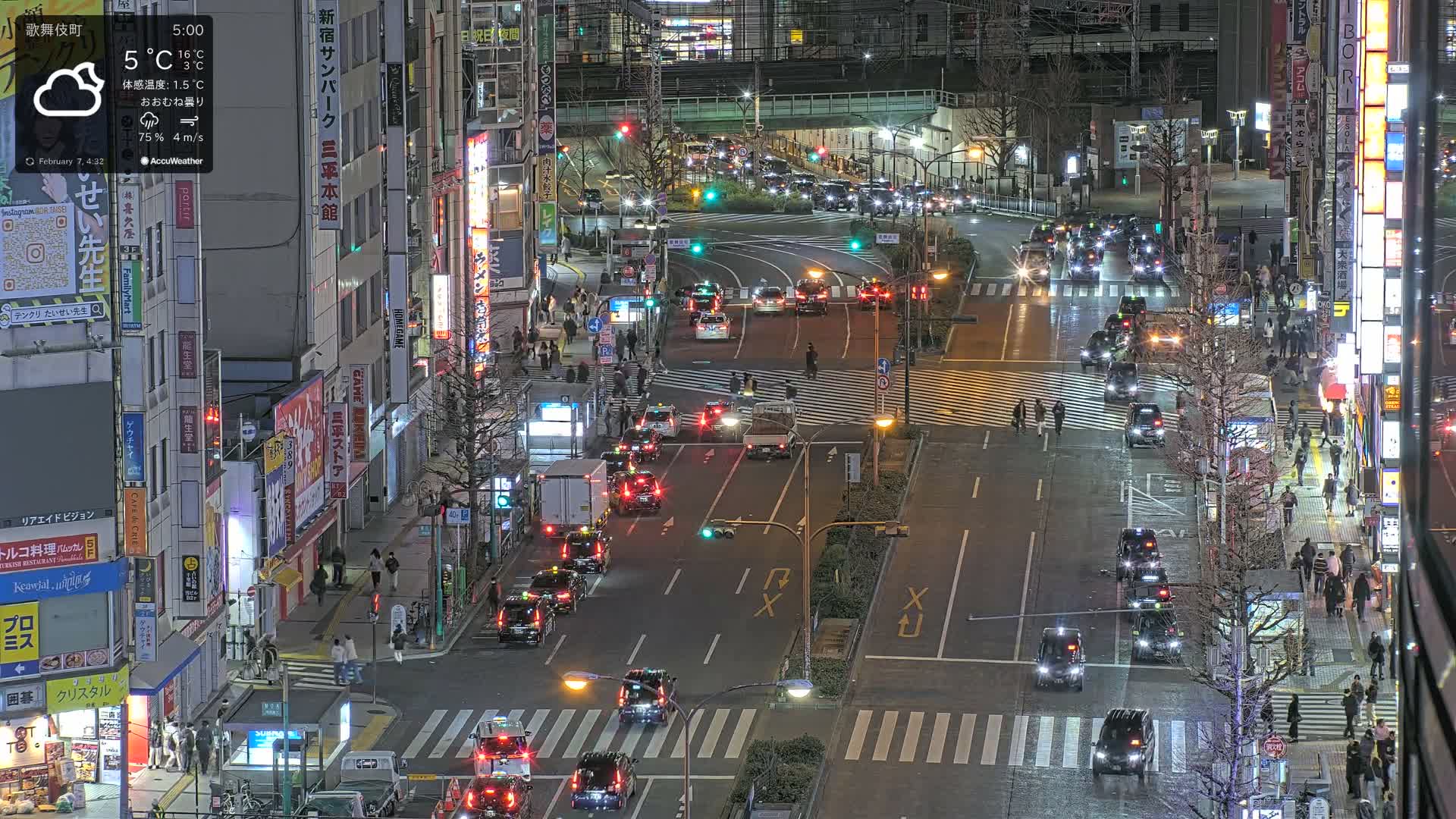 Tokyo, Kabukicho/Shinjuku/Nishishinjuku Intersection  ( 東京-歌舞伎町-新宿-西新宿交差点 ) Live Cam -1 Chome, Kabukichō, Shinjuku-ku, Tokyo, Kantō, Honshu, Japan