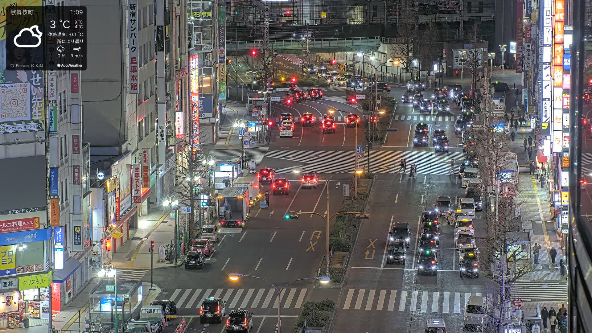 Tokyo, Kabukicho/Shinjuku/Nishishinjuku Intersection  ( 東京-歌舞伎町-新宿-西新宿交差点 ) Live Cam -1 Chome, Kabukichō, Shinjuku-ku, Tokyo, Kantō, Honshu, Japan