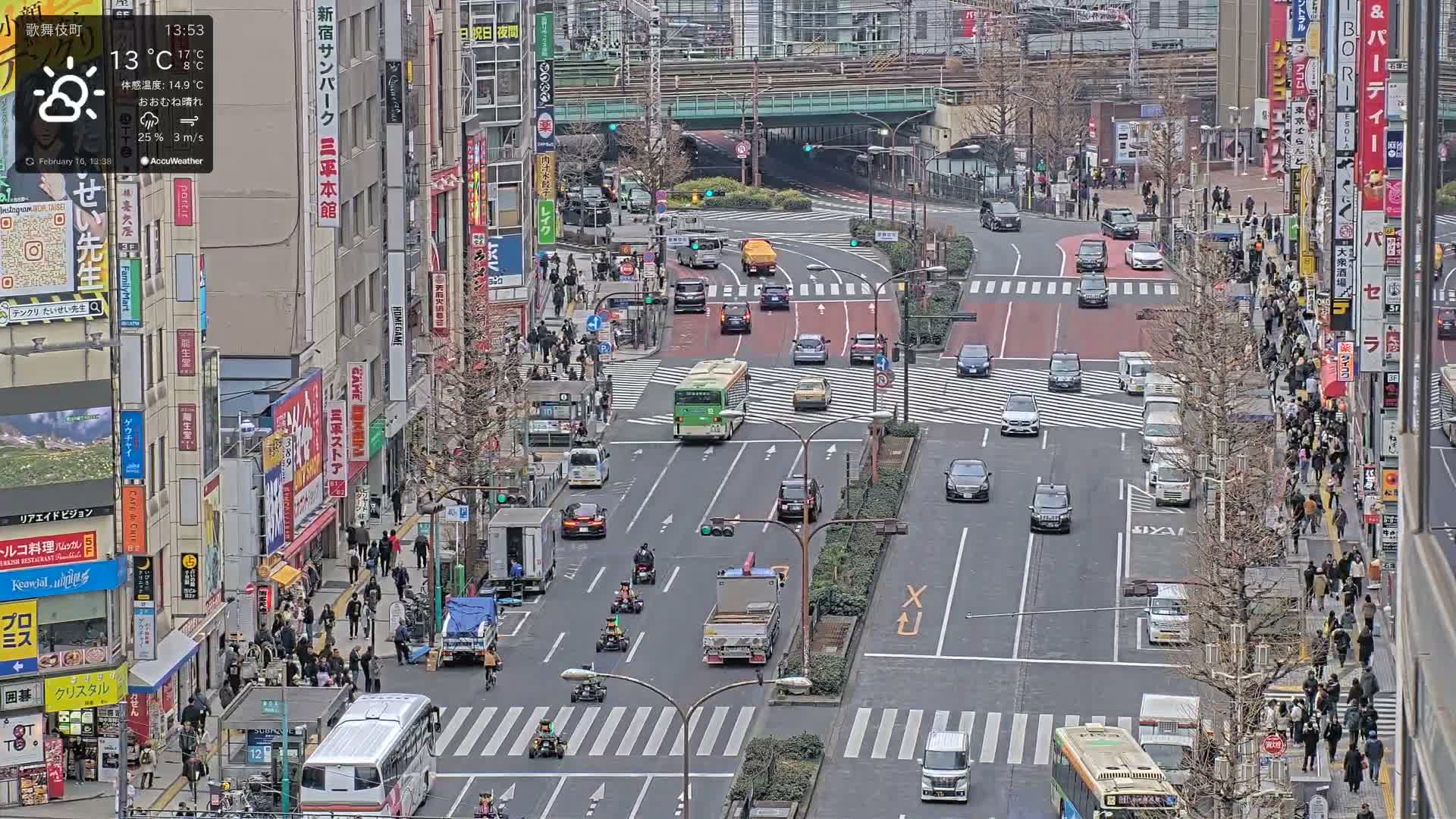 Tokyo, Kabukicho/Shinjuku/Nishishinjuku Intersection  ( 東京-歌舞伎町-新宿-西新宿交差点 ) Live Cam -1 Chome, Kabukichō, Shinjuku-ku, Tokyo, Kantō, Honshu, Japan