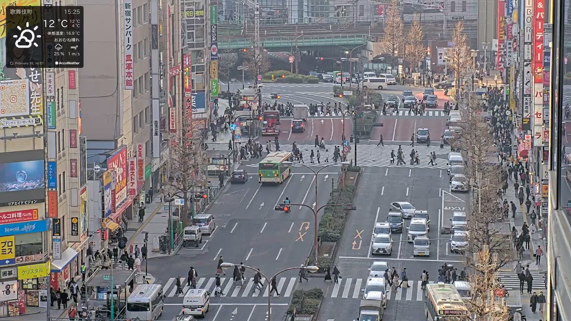 Tokyo, Kabukicho/Shinjuku/Nishishinjuku Intersection  ( 東京-歌舞伎町-新宿-西新宿交差点 ) Live Cam -1 Chome, Kabukichō, Shinjuku-ku, Tokyo, Kantō, Honshu, Japan