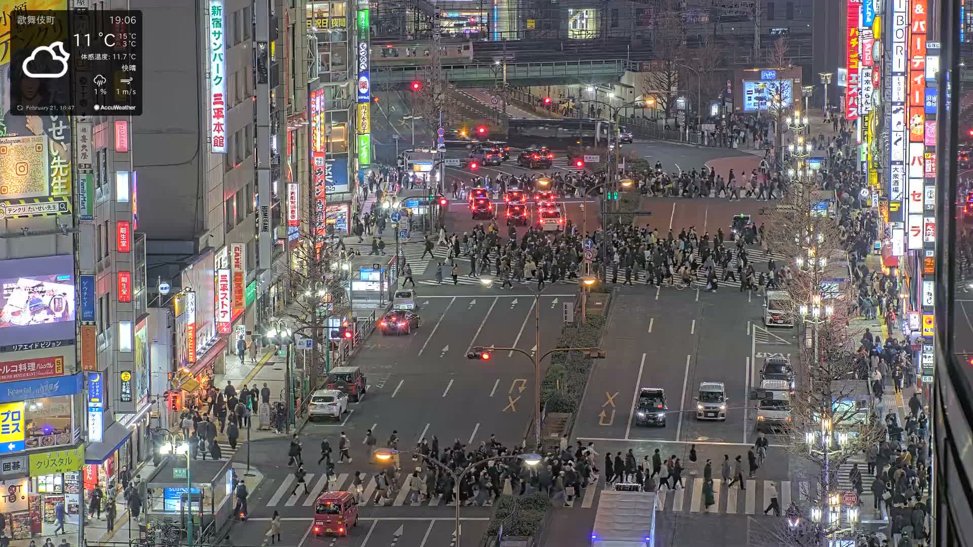 Tokyo, Kabukicho/Shinjuku/Nishishinjuku Intersection  ( 東京-歌舞伎町-新宿-西新宿交差点 ) Live Cam -1 Chome, Kabukichō, Shinjuku-ku, Tokyo, Kantō, Honshu, Japan
