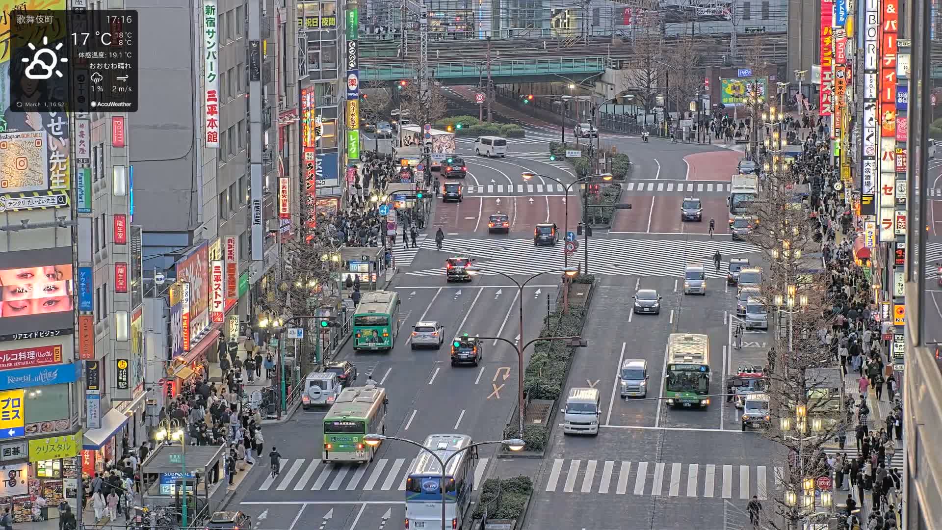 Tokyo, Kabukicho/Shinjuku/Nishishinjuku Intersection  ( 東京-歌舞伎町-新宿-西新宿交差点 ) Live Cam -1 Chome, Kabukichō, Shinjuku-ku, Tokyo, Kantō, Honshu, Japan