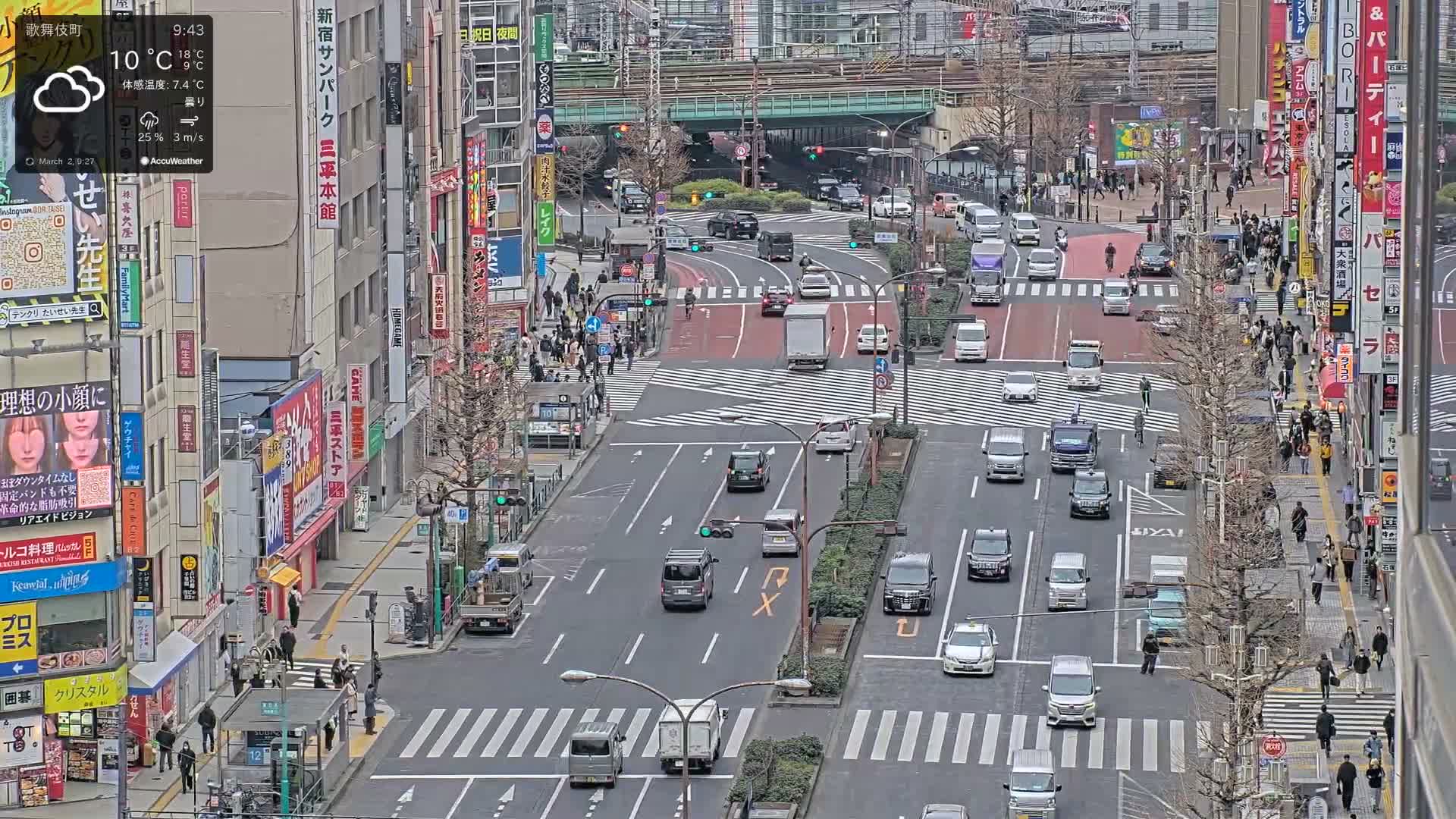 Tokyo, Kabukicho/Shinjuku/Nishishinjuku Intersection  ( 東京-歌舞伎町-新宿-西新宿交差点 ) Live Cam -1 Chome, Kabukichō, Shinjuku-ku, Tokyo, Kantō, Honshu, Japan