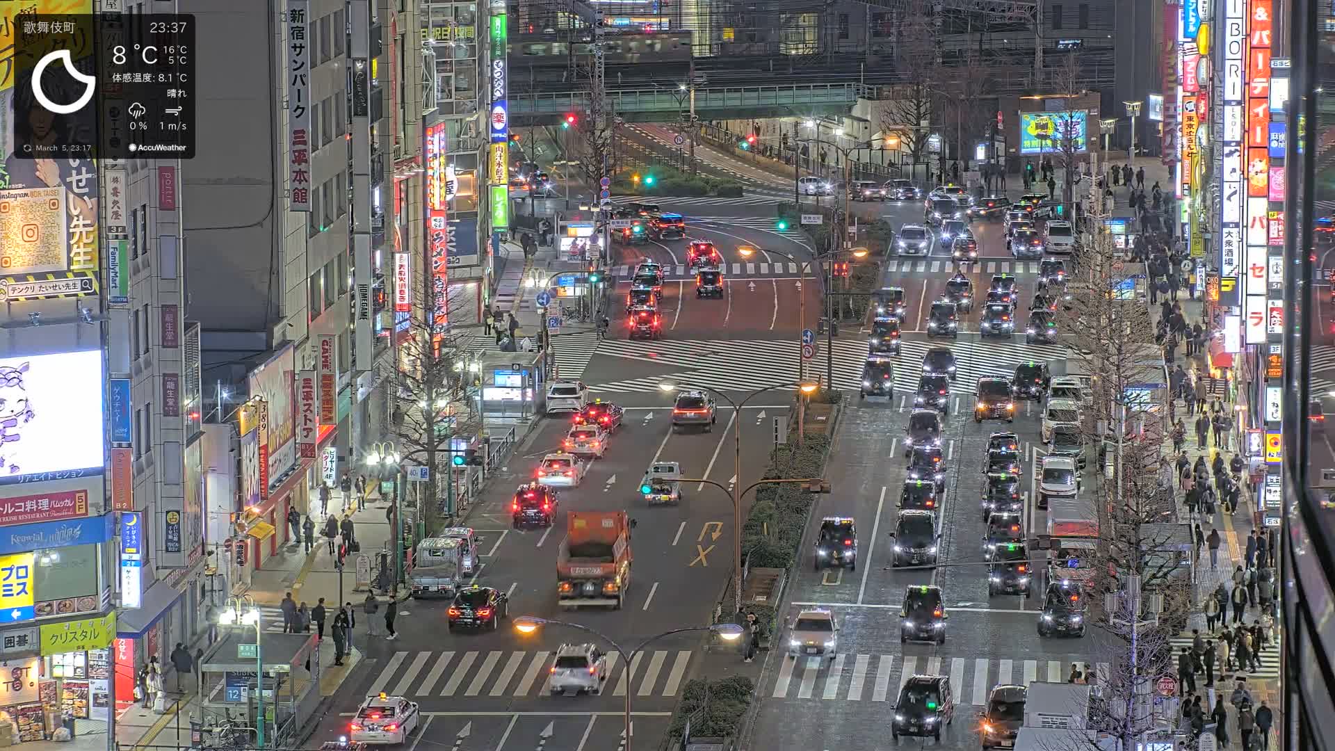 Tokyo, Kabukicho/Shinjuku/Nishishinjuku Intersection  ( 東京-歌舞伎町-新宿-西新宿交差点 ) Live Cam -1 Chome, Kabukichō, Shinjuku-ku, Tokyo, Kantō, Honshu, Japan
