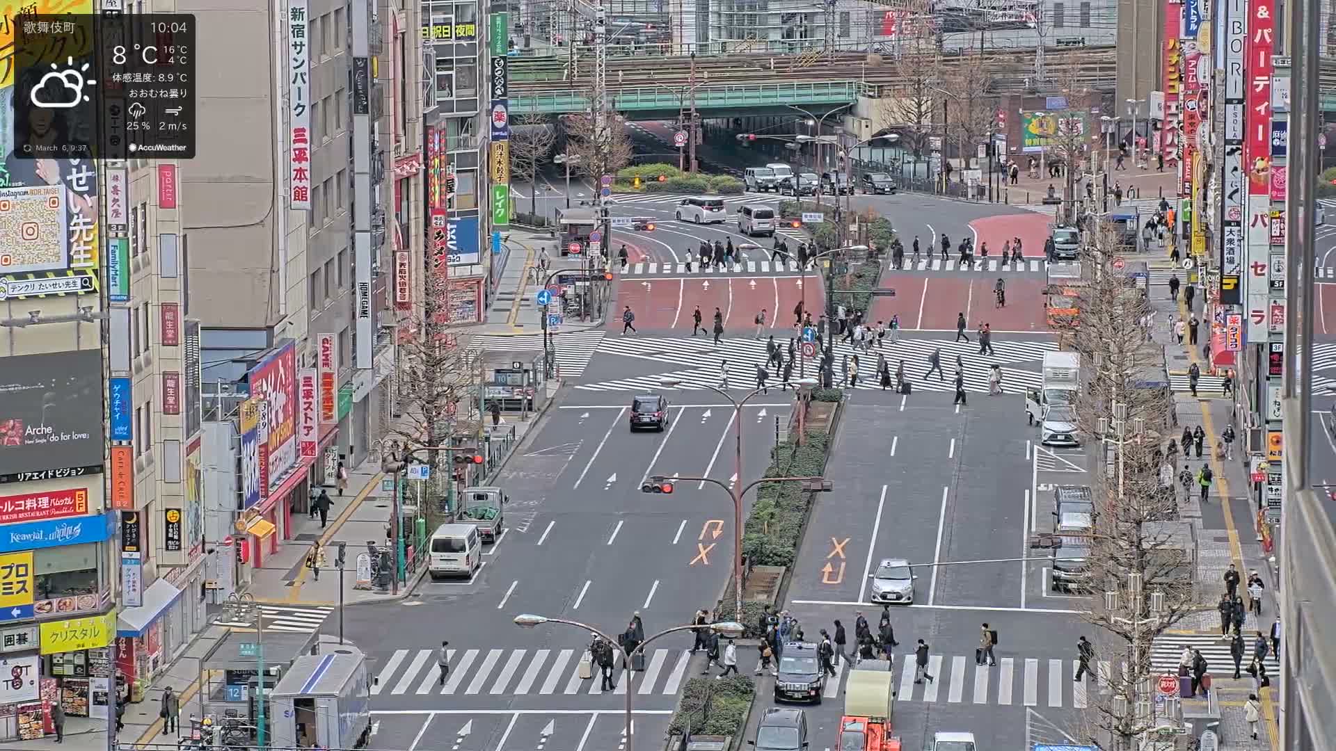 Tokyo, Kabukicho/Shinjuku/Nishishinjuku Intersection  ( 東京-歌舞伎町-新宿-西新宿交差点 ) Live Cam -1 Chome, Kabukichō, Shinjuku-ku, Tokyo, Kantō, Honshu, Japan