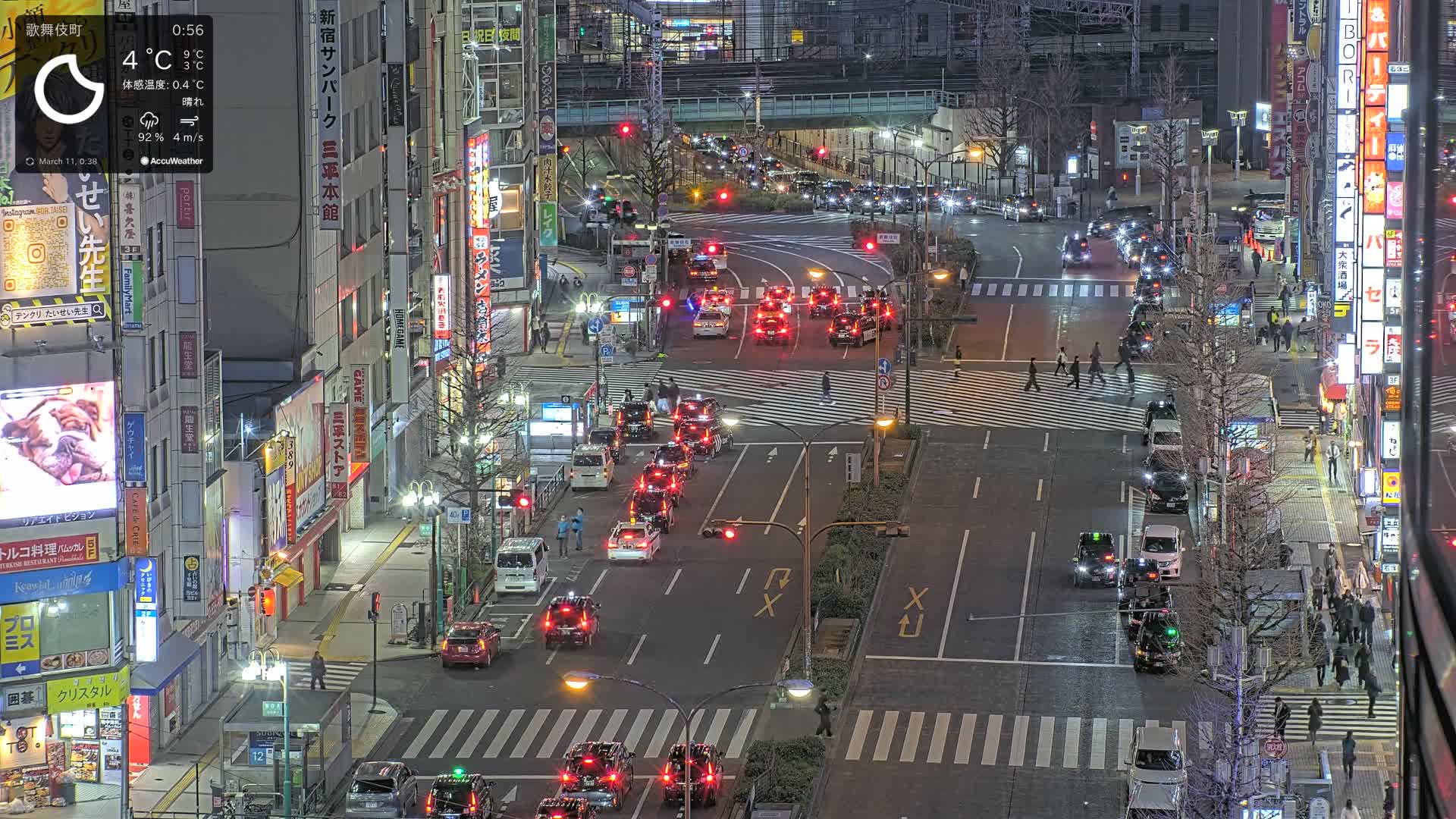 Tokyo, Kabukicho/Shinjuku/Nishishinjuku Intersection  ( 東京-歌舞伎町-新宿-西新宿交差点 ) Live Cam -1 Chome, Kabukichō, Shinjuku-ku, Tokyo, Kantō, Honshu, Japan