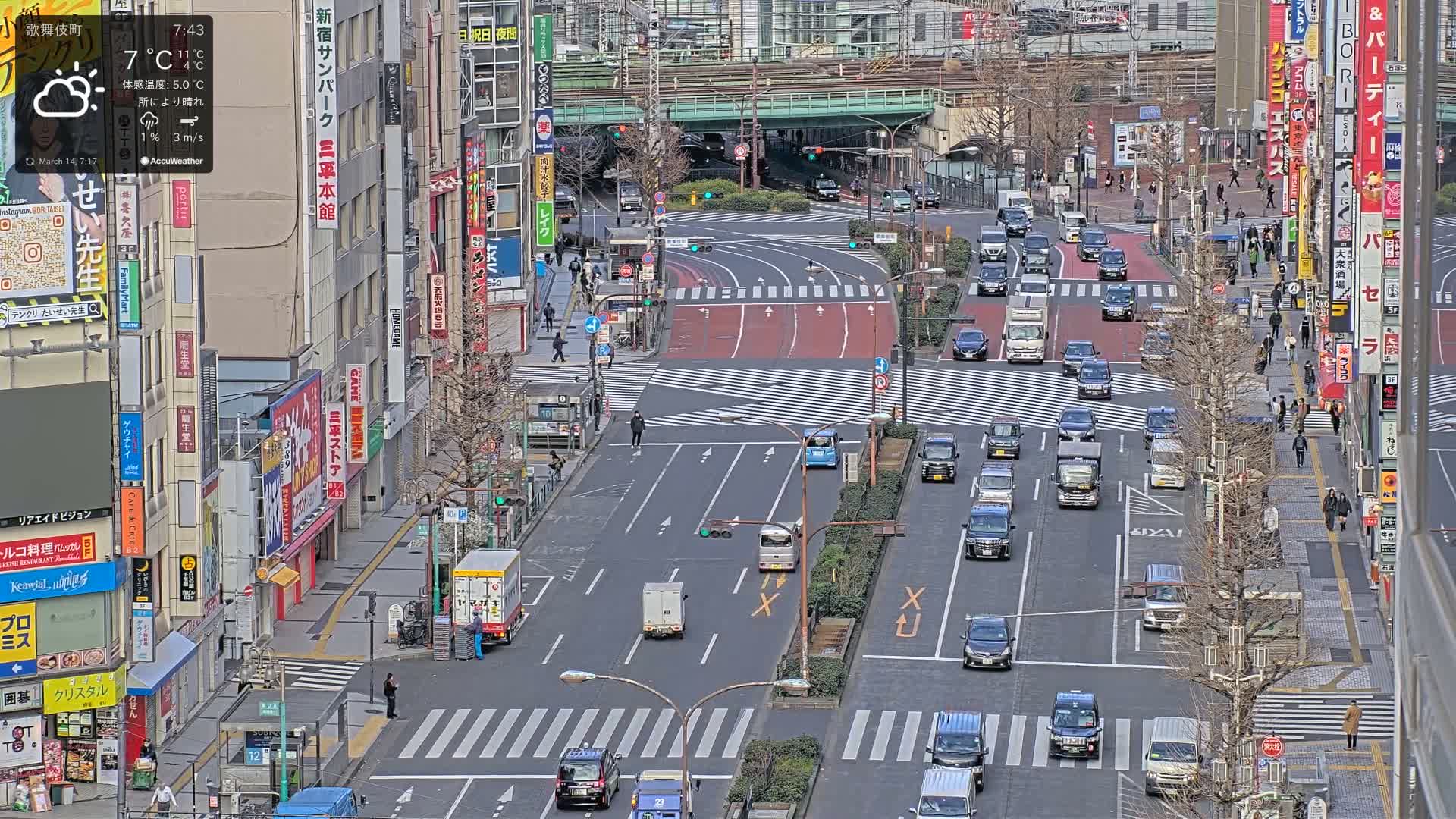 Tokyo, Kabukicho/Shinjuku/Nishishinjuku Intersection  ( 東京-歌舞伎町-新宿-西新宿交差点 ) Live Cam -1 Chome, Kabukichō, Shinjuku-ku, Tokyo, Kantō, Honshu, Japan