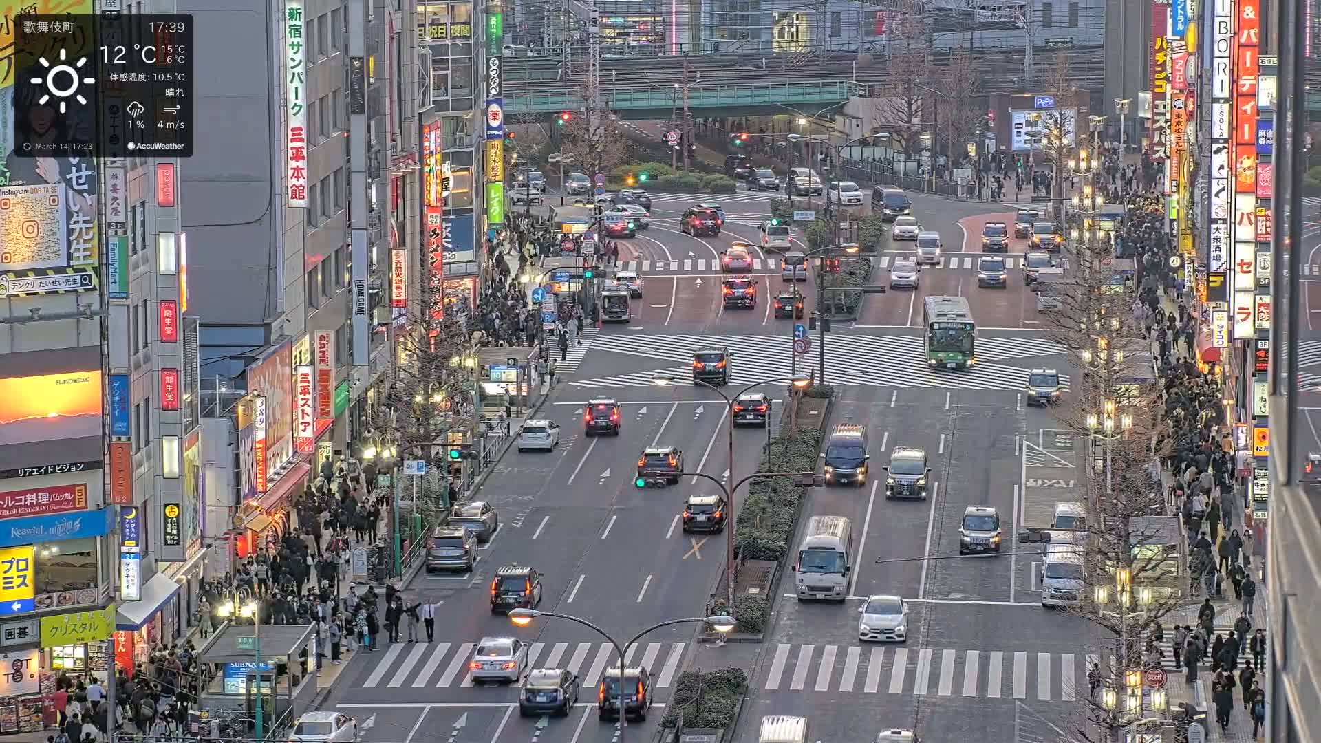 Tokyo, Kabukicho/Shinjuku/Nishishinjuku Intersection  ( 東京-歌舞伎町-新宿-西新宿交差点 ) Live Cam -1 Chome, Kabukichō, Shinjuku-ku, Tokyo, Kantō, Honshu, Japan