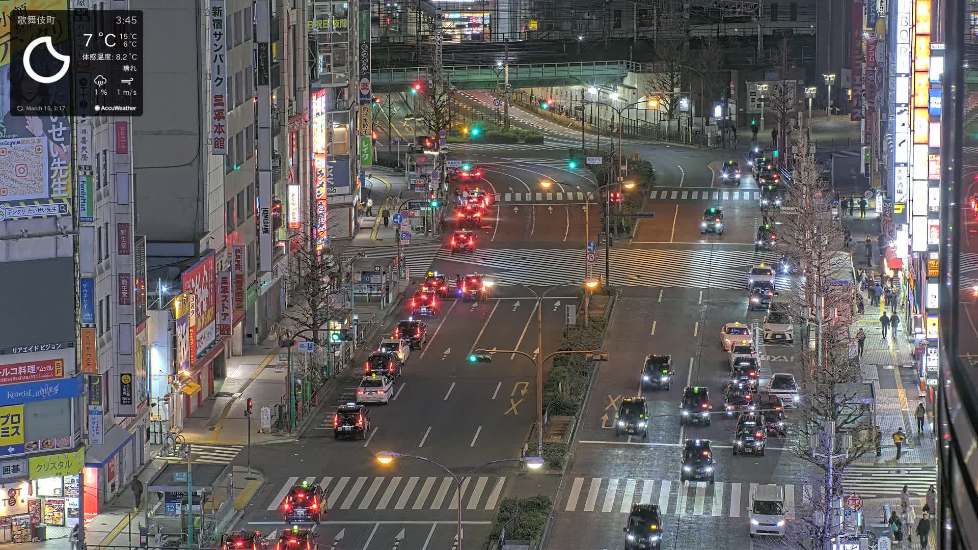 Tokyo, Kabukicho/Shinjuku/Nishishinjuku Intersection  ( 東京-歌舞伎町-新宿-西新宿交差点 ) Live Cam -1 Chome, Kabukichō, Shinjuku-ku, Tokyo, Kantō, Honshu, Japan