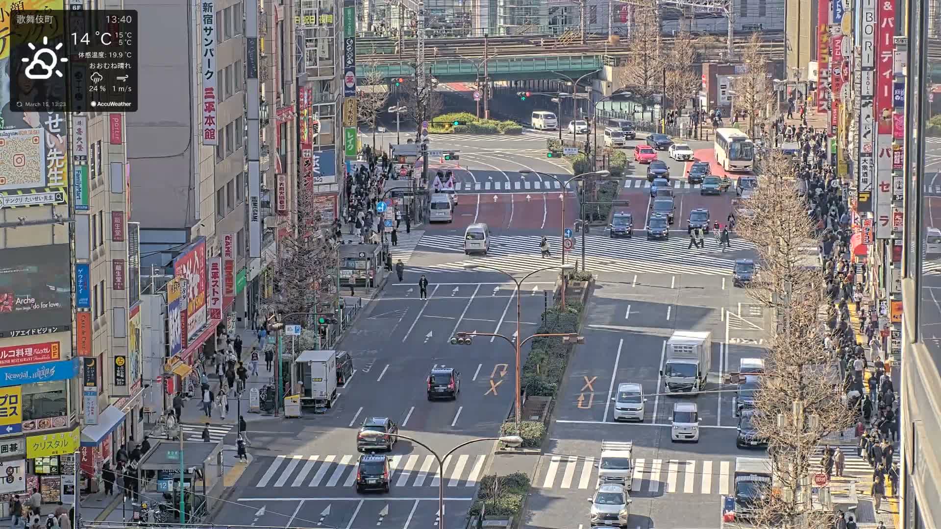 Tokyo, Kabukicho/Shinjuku/Nishishinjuku Intersection  ( 東京-歌舞伎町-新宿-西新宿交差点 ) Live Cam -1 Chome, Kabukichō, Shinjuku-ku, Tokyo, Kantō, Honshu, Japan