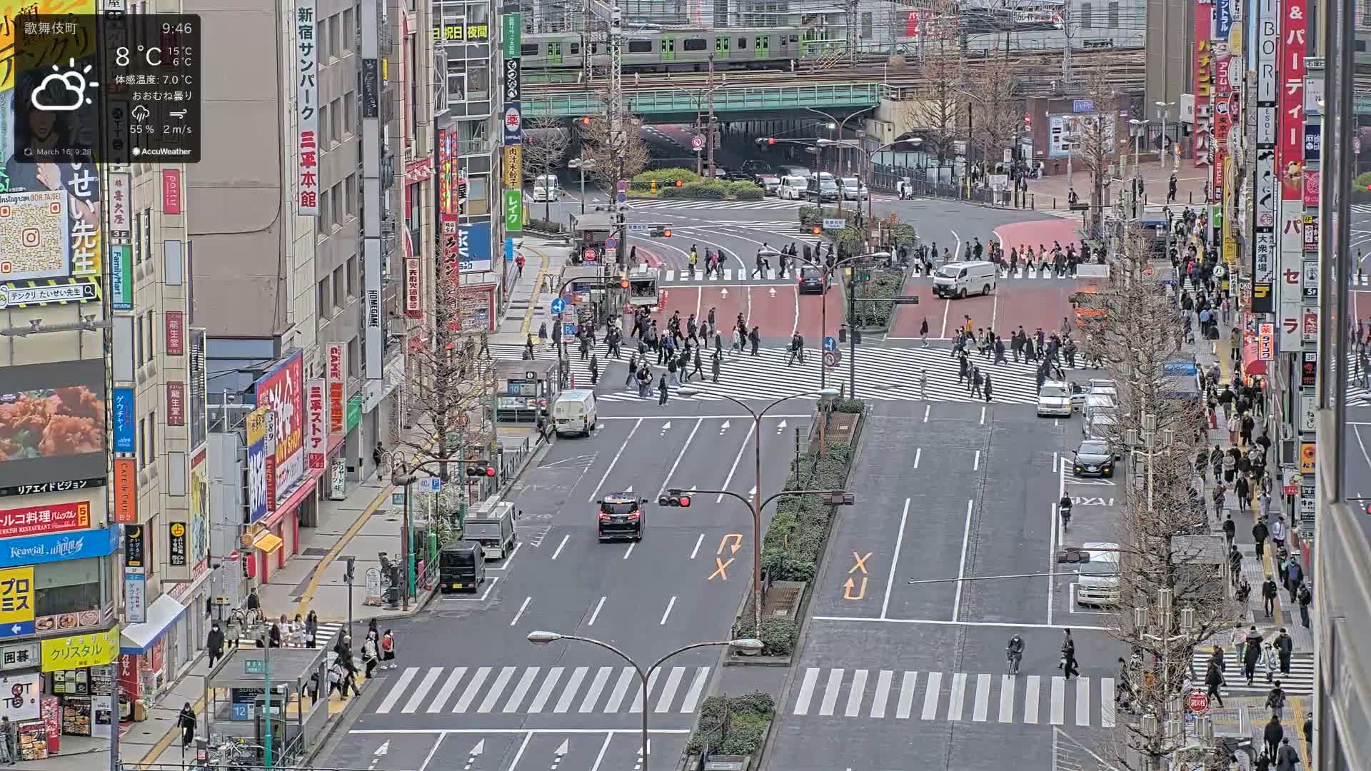 Tokyo, Kabukicho/Shinjuku/Nishishinjuku Intersection  ( 東京-歌舞伎町-新宿-西新宿交差点 ) Live Cam -1 Chome, Kabukichō, Shinjuku-ku, Tokyo, Kantō, Honshu, Japan