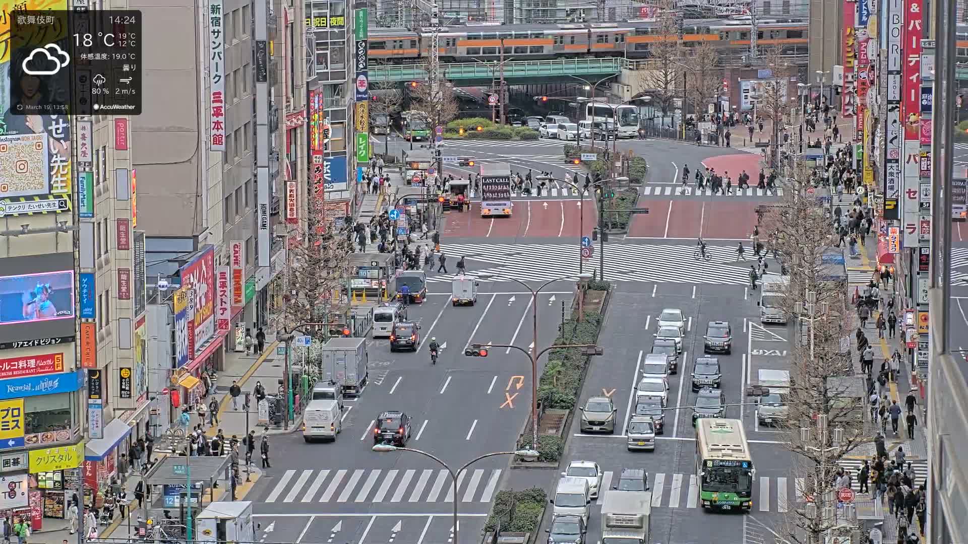 Tokyo, Kabukicho/Shinjuku/Nishishinjuku Intersection  ( 東京-歌舞伎町-新宿-西新宿交差点 ) Live Cam -1 Chome, Kabukichō, Shinjuku-ku, Tokyo, Kantō, Honshu, Japan