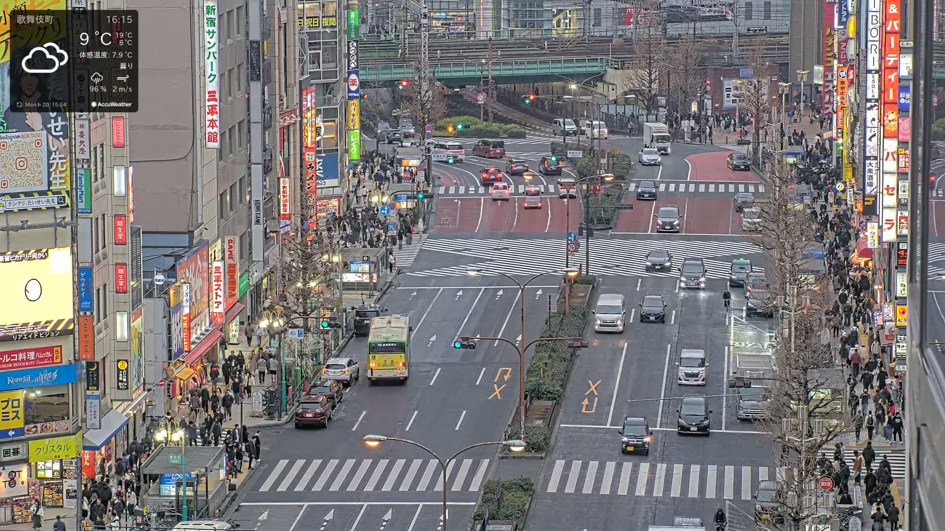 Tokyo, Kabukicho/Shinjuku/Nishishinjuku Intersection  ( 東京-歌舞伎町-新宿-西新宿交差点 ) Live Cam -1 Chome, Kabukichō, Shinjuku-ku, Tokyo, Kantō, Honshu, Japan