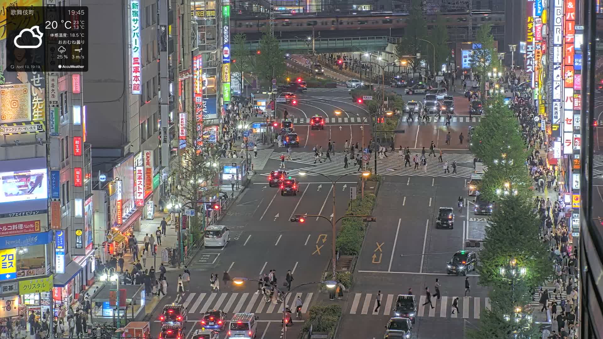 Tokyo, Kabukicho/Shinjuku/Nishishinjuku Intersection  ( 東京-歌舞伎町-新宿-西新宿交差点 ) Live Cam -1 Chome, Kabukichō, Shinjuku-ku, Tokyo, Kantō, Honshu, Japan