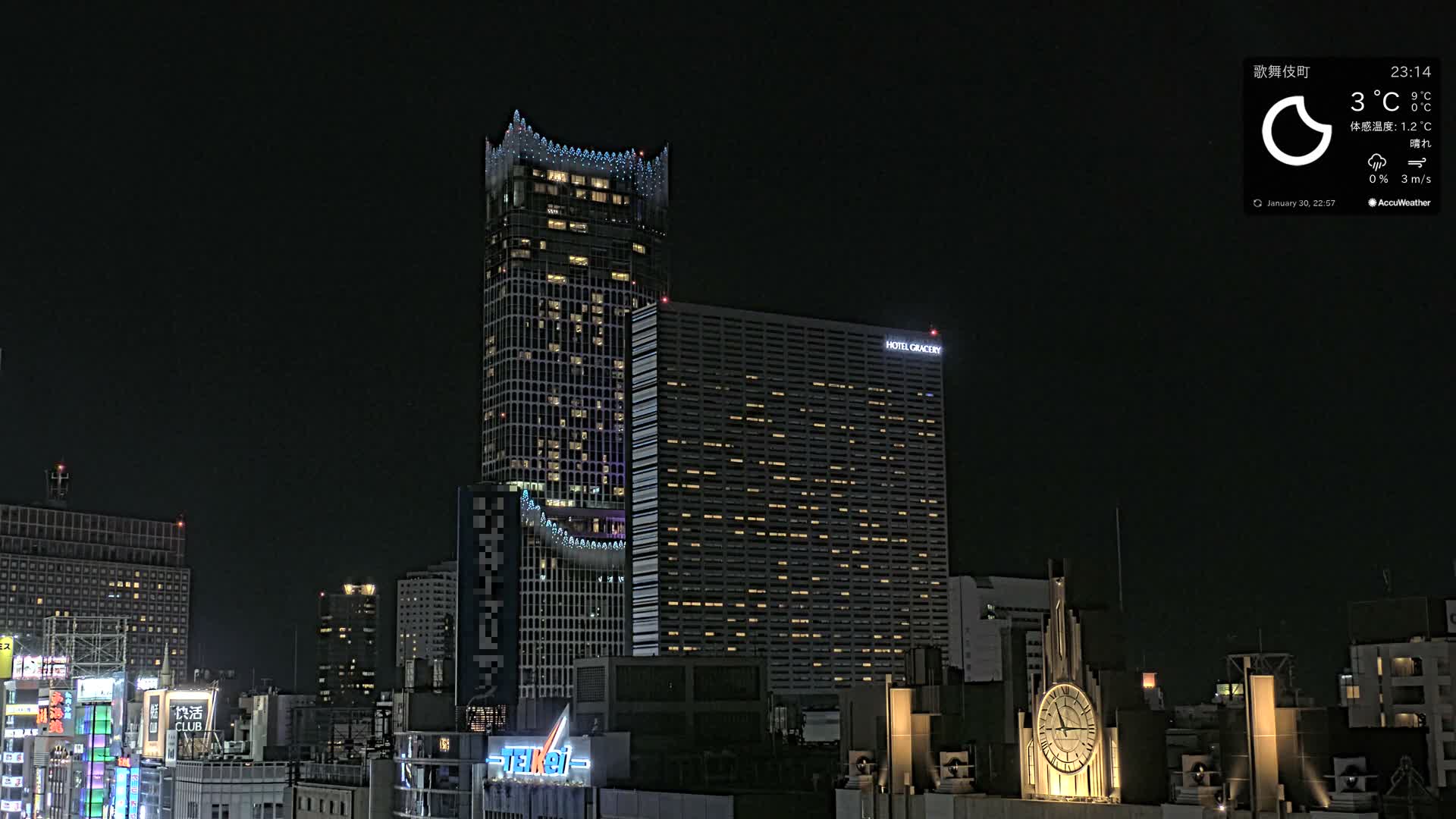 Tokyo, Shinjuku Kabukicho Skyline ( 東京、新宿歌舞伎町のスカイライン ) Live Cam - 3 Chome, Shinjuku, Shinjuku-ku, Tokyo, Kantō, Honshu, Japan